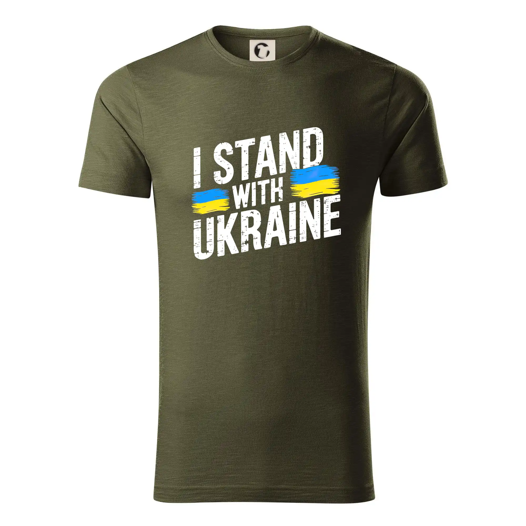 Tričká s vlajkou ukrajiny - I stand with ukraine tlačiaci nápis - Tričko z organickej bavlny