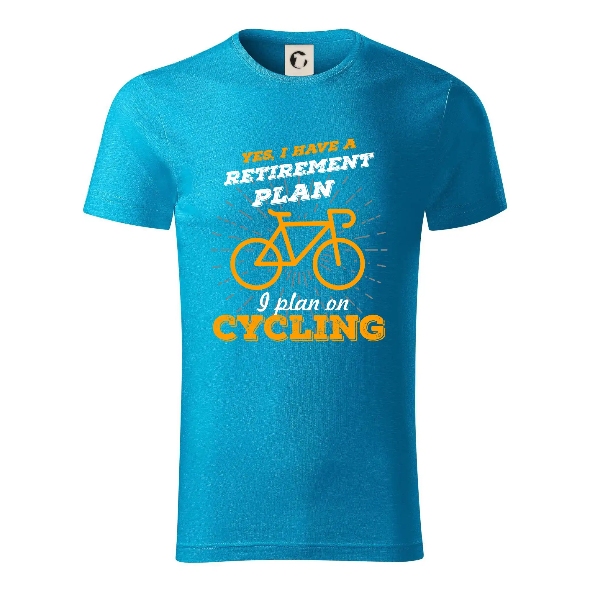 Tričko ako darček pre cyklistu - Oranžové koleso - Yes, I have a retirement plan, Aj plan on cycling - Tričko z organickej bavlny