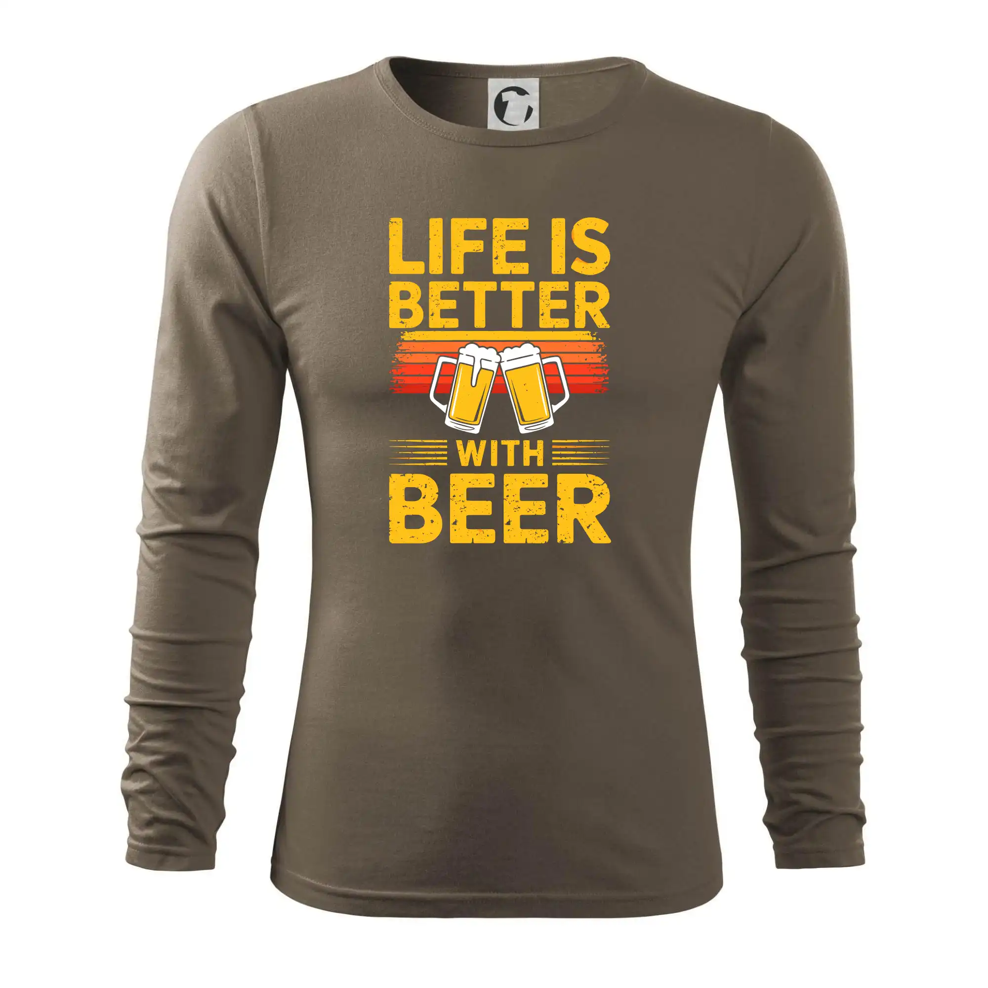 Vtipná tričká pre pivárov - Life is better with beer - oranžové - Tričko s dlhým rukávom FIT-T long sleeve
