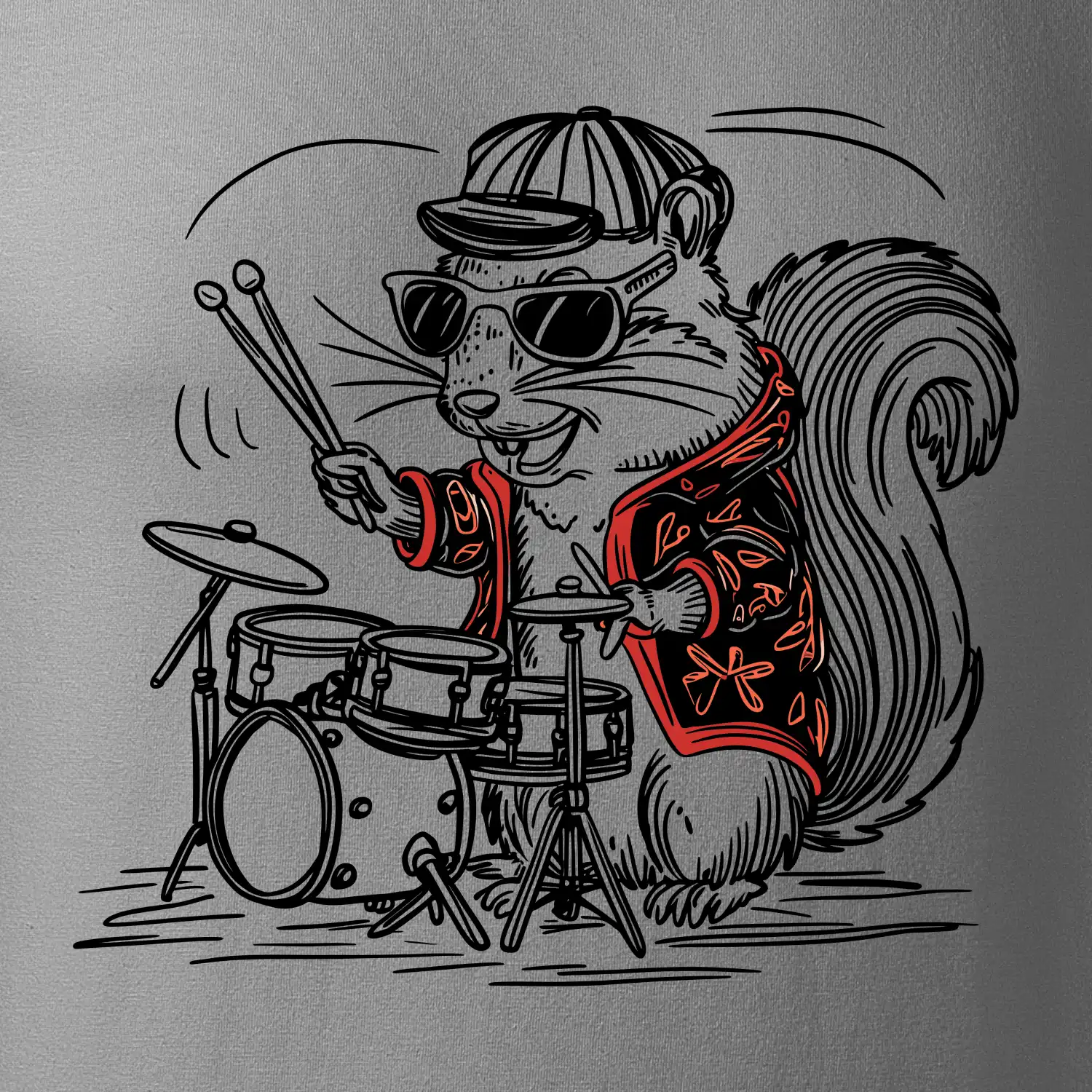 Squirrel playing drums