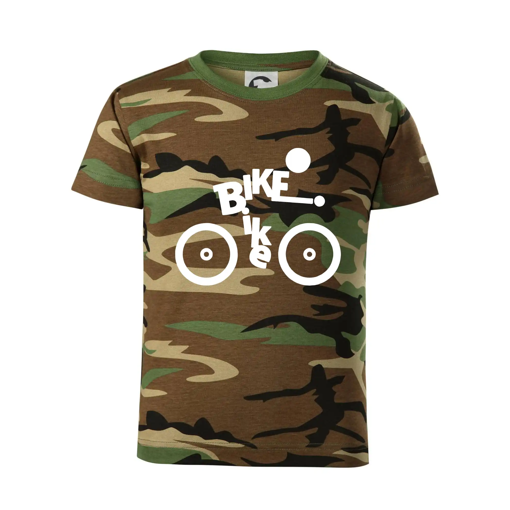 Tričko ako darček pre cyklistu - Bike nápis postava - Detské maskáčové tričko