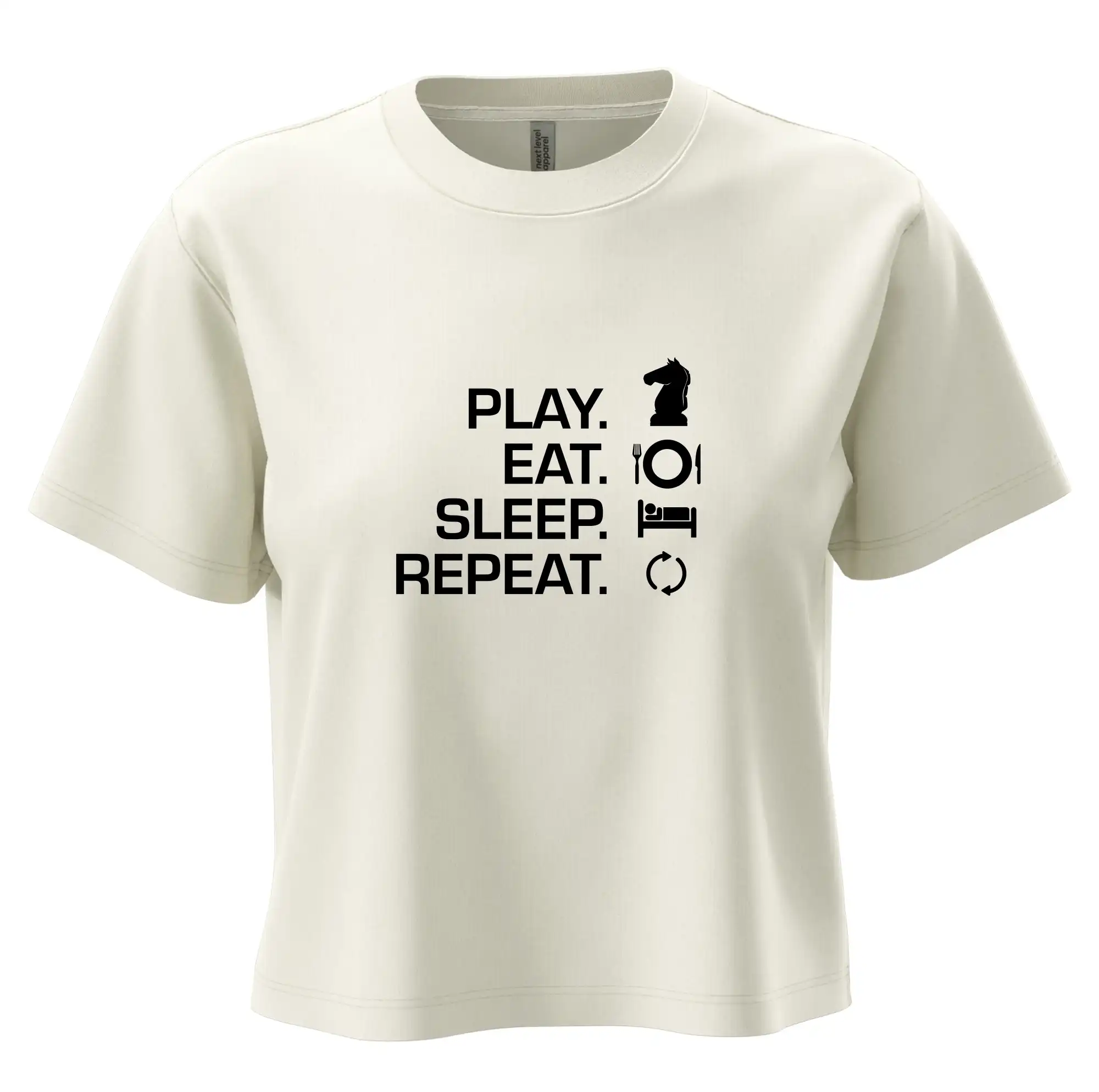 Tričká a mikiny so spoločenskými hrami  - Eat sleep play - šach - Boxy cropped tričko OVERSIZE