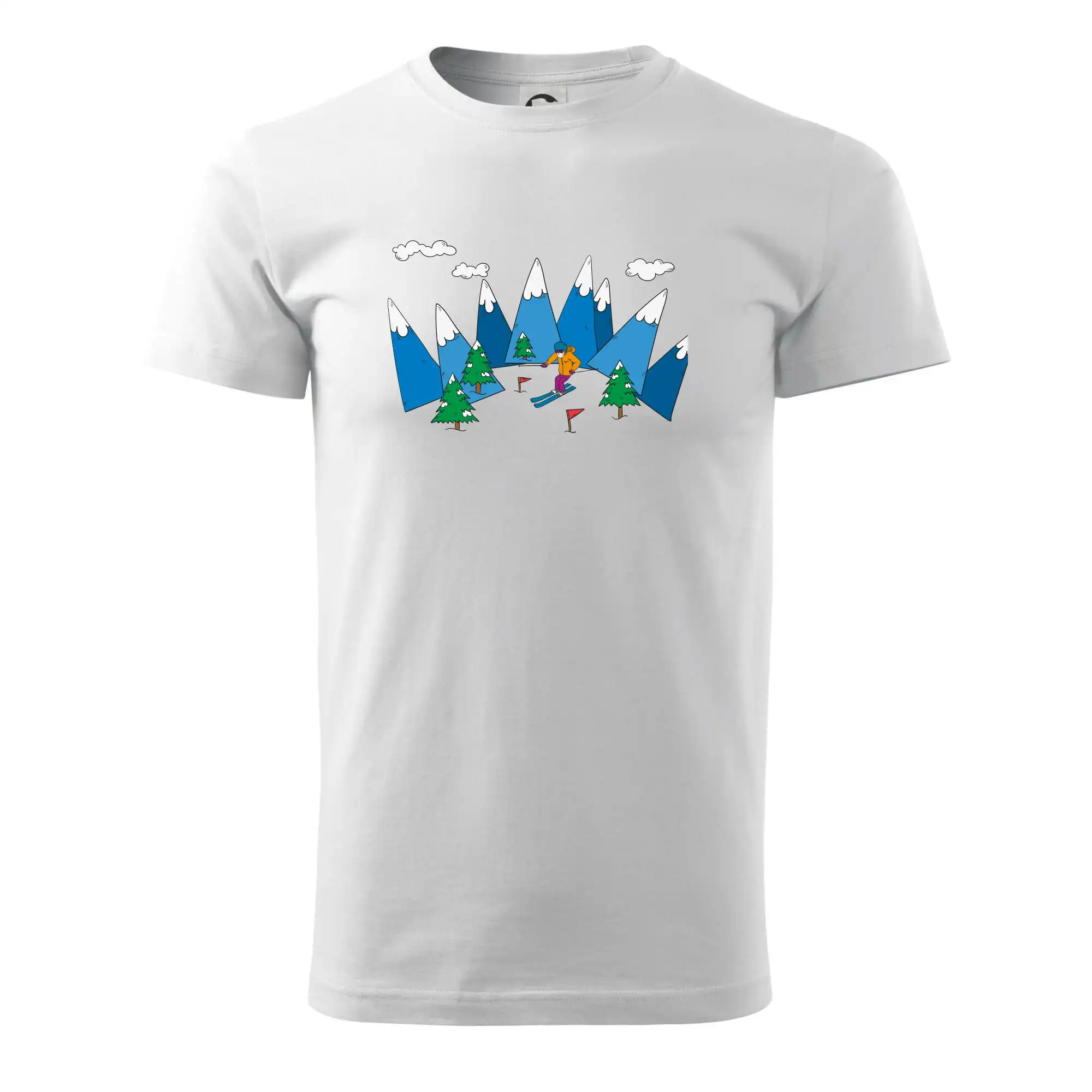 Lyžař a barevné hory