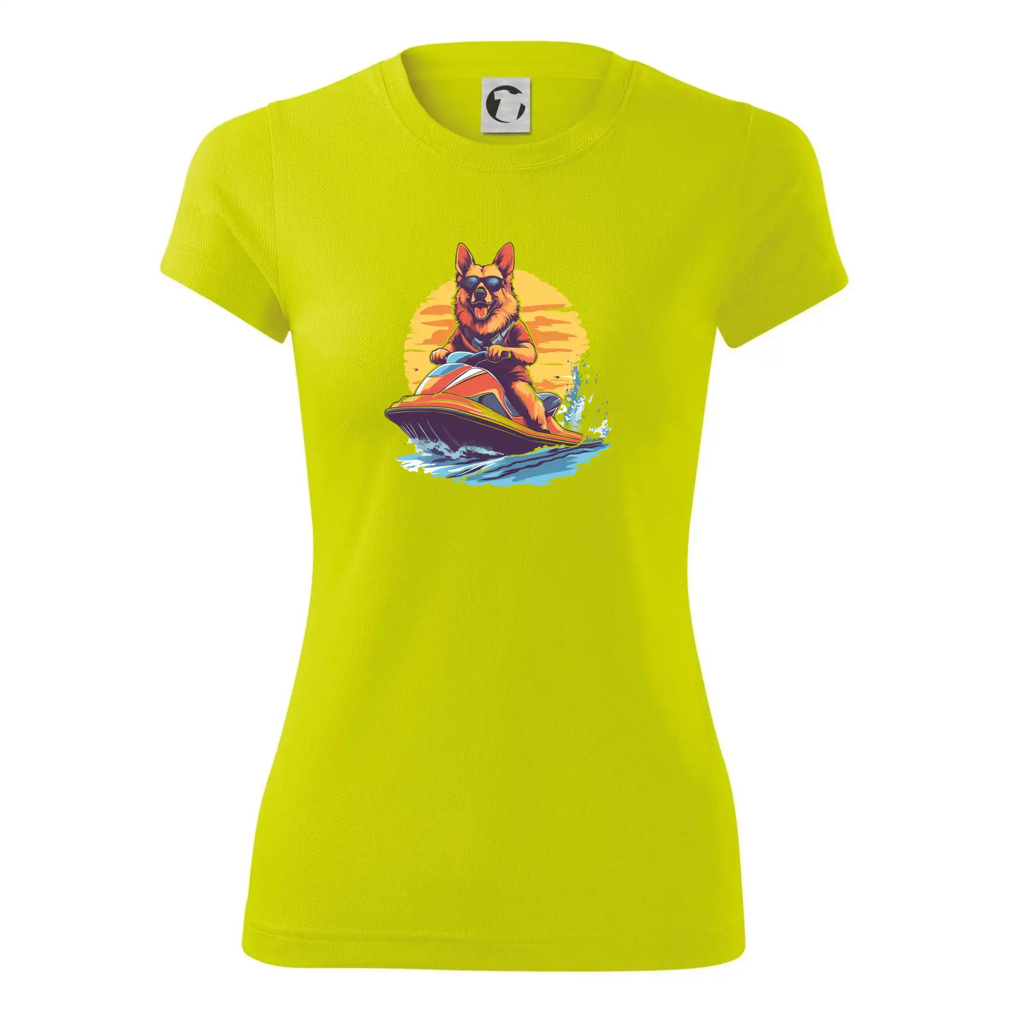 Německý ovčák na vodním skútru