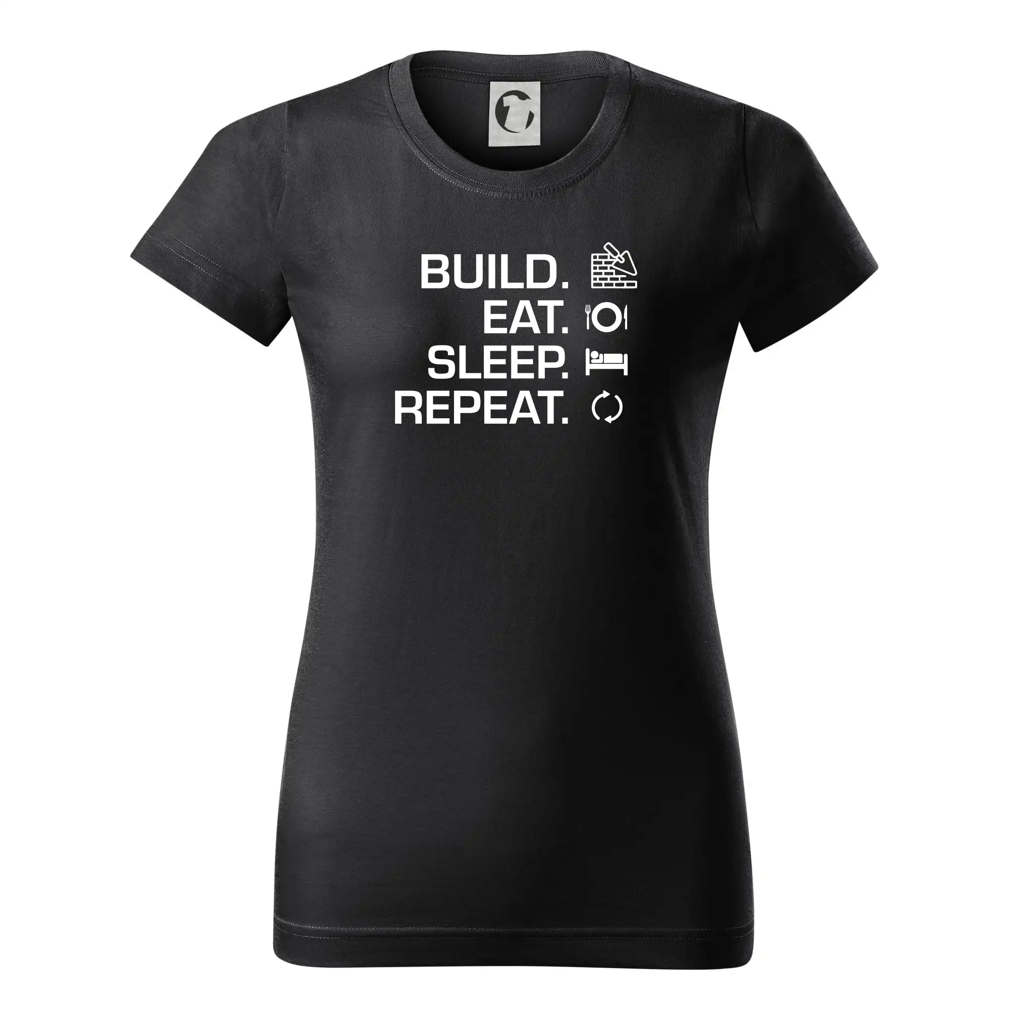 Vtipné tričká pre murárov - Build eat sleep repeat - tehly - Dámske tričko basic - ľahko voľnejšie a dlhšie