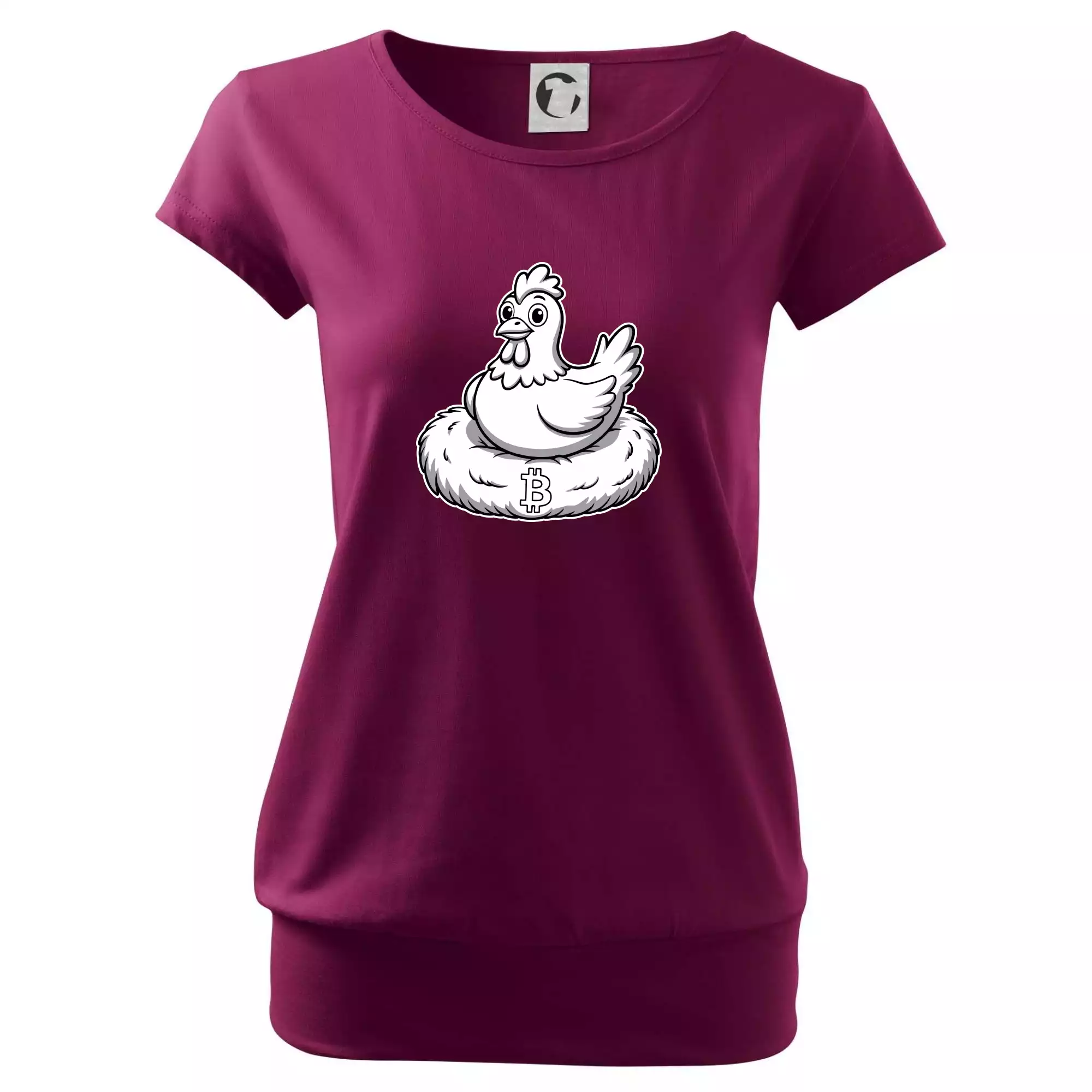 Kuře sedící na bitcoinovém hnízdě