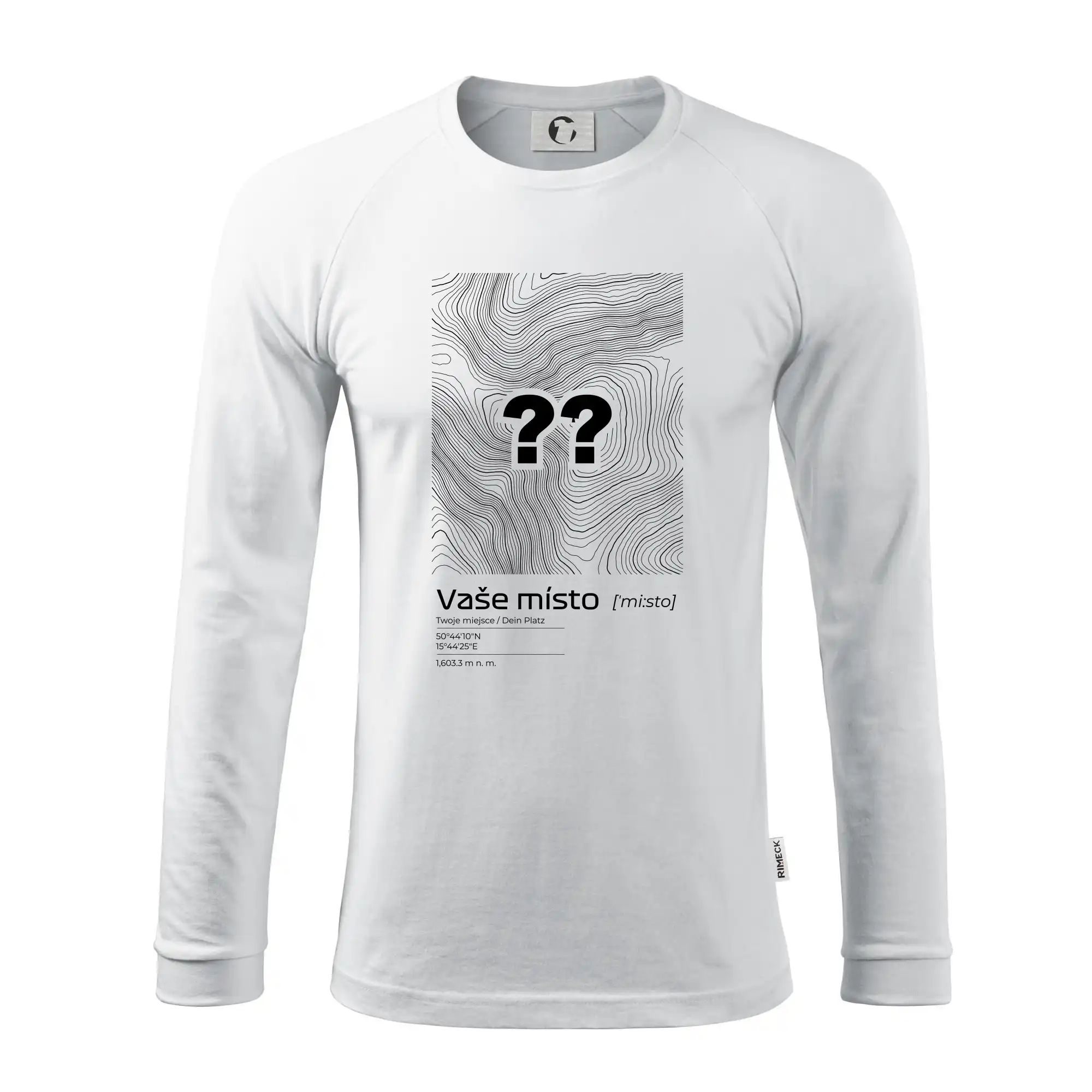Tričká s vrstevnicami – originálne horské motívy - Vaše miesto - vrstevnice v obdĺžniku - Pánske tričko s dlhým rukávom LS130