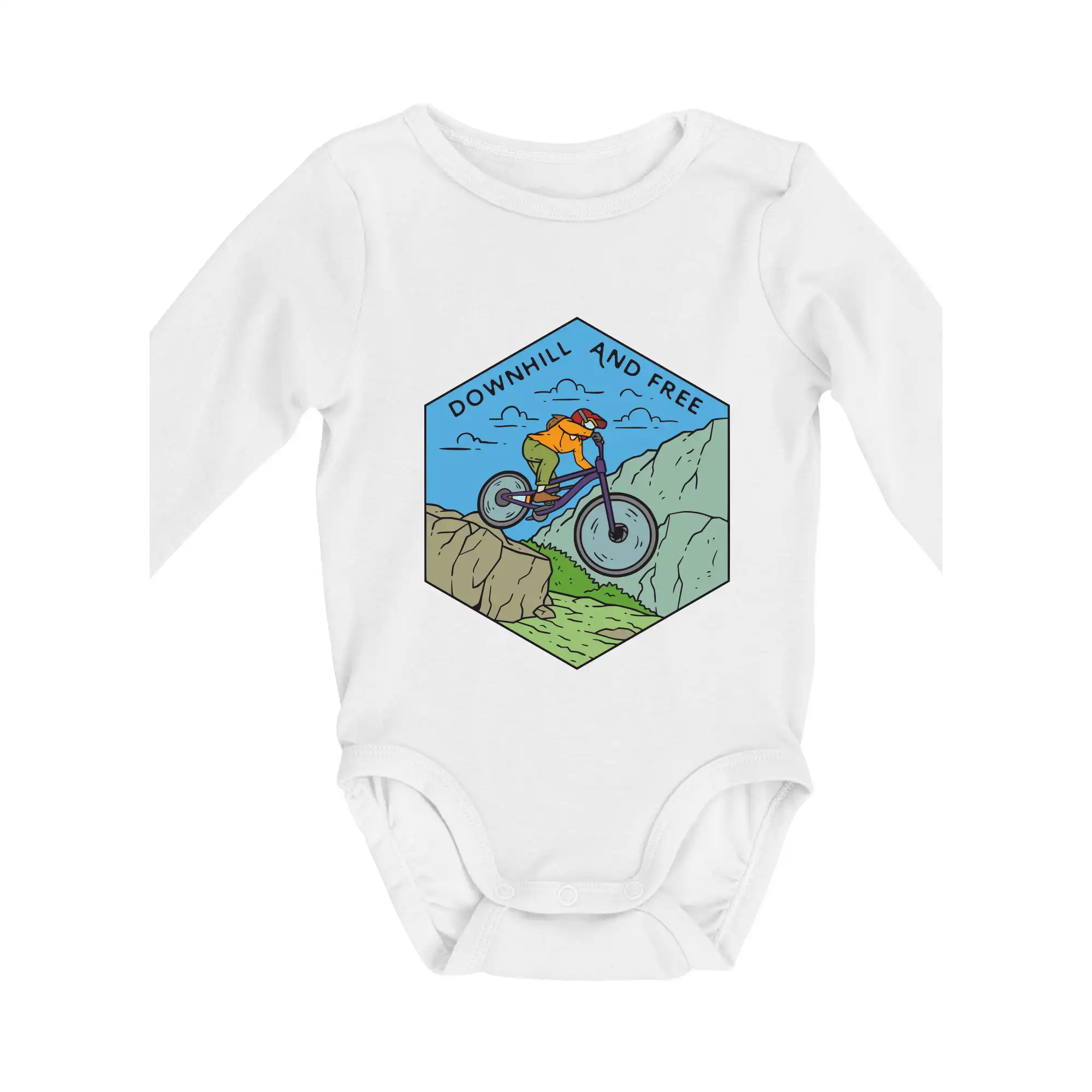Tričko ako darček pre cyklistu - Downhill and free kluk/holka - Body dojčenské s dlhým rukávom