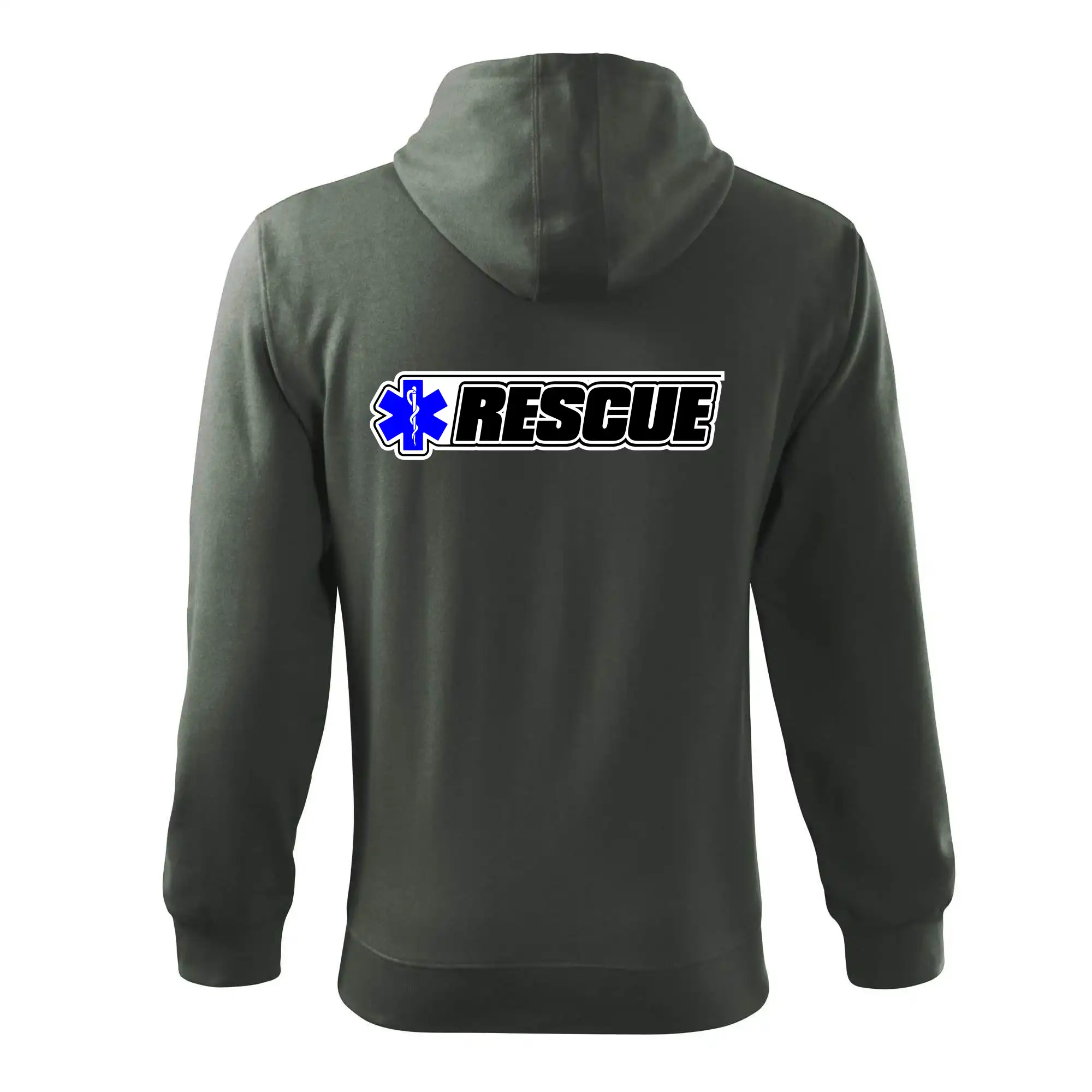 Tričká a mikiny pre záchranárov a lekárov - Kvalitné oblečenie pre zdravotníkov - Záchranár rescue kríž modrý - Mikina s kapucňou na zips trendy zipper