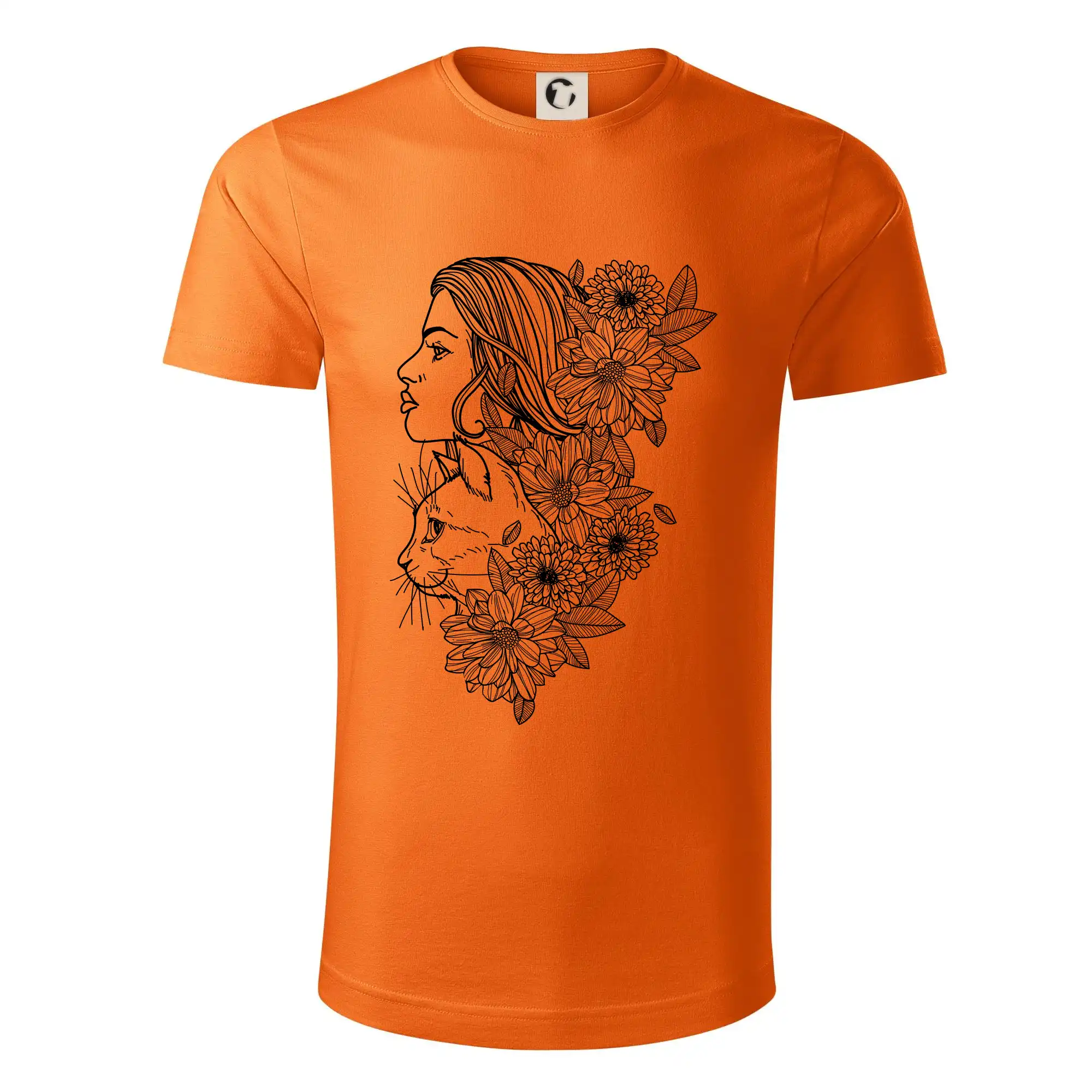 Vtipná tričká s mačkou - Žena a kočka - kreslená - Tričko z organickej bavlny