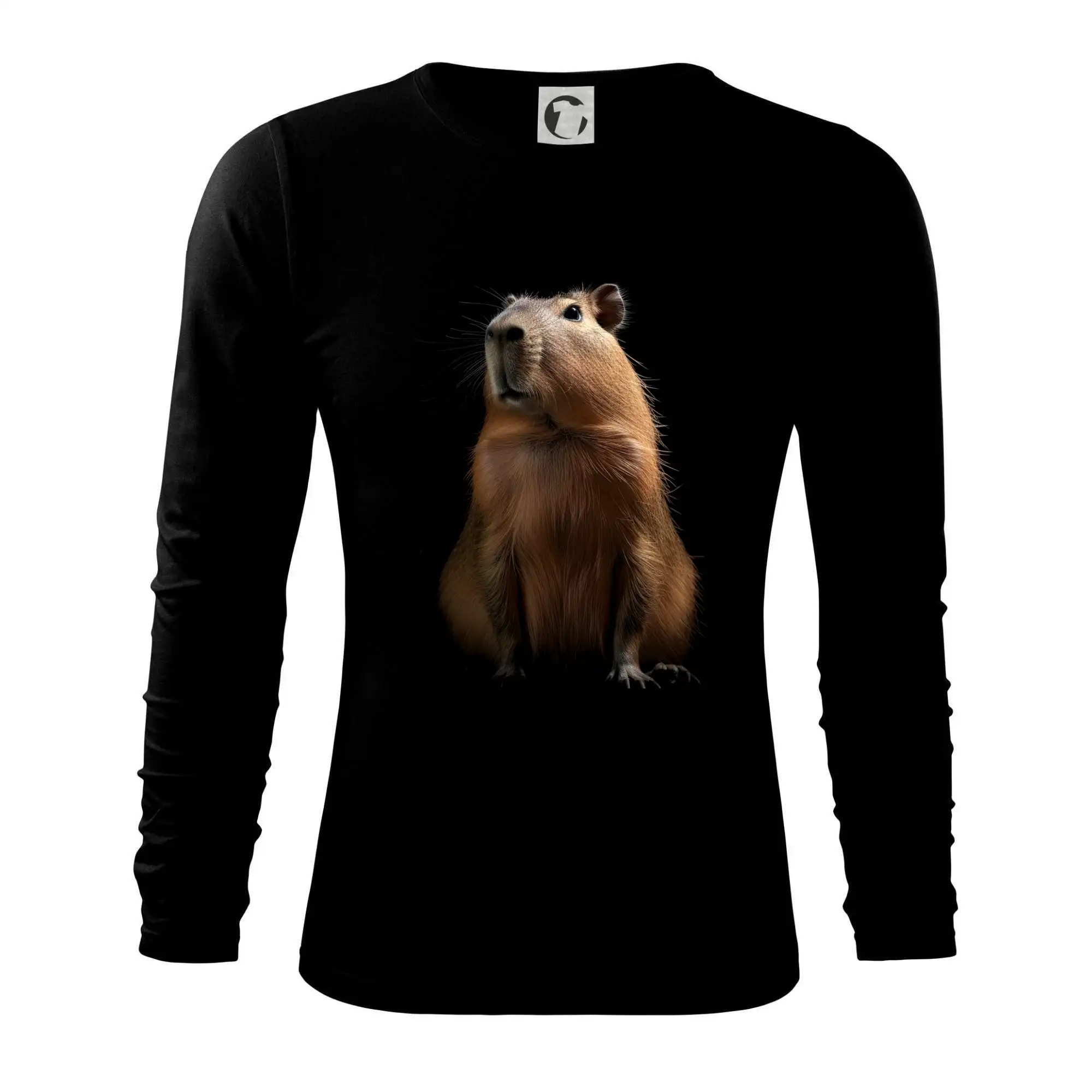Tričká so zvieratami - Kapybara spredu čierna fotka - Tričko s dlhým rukávom FIT-T long sleeve