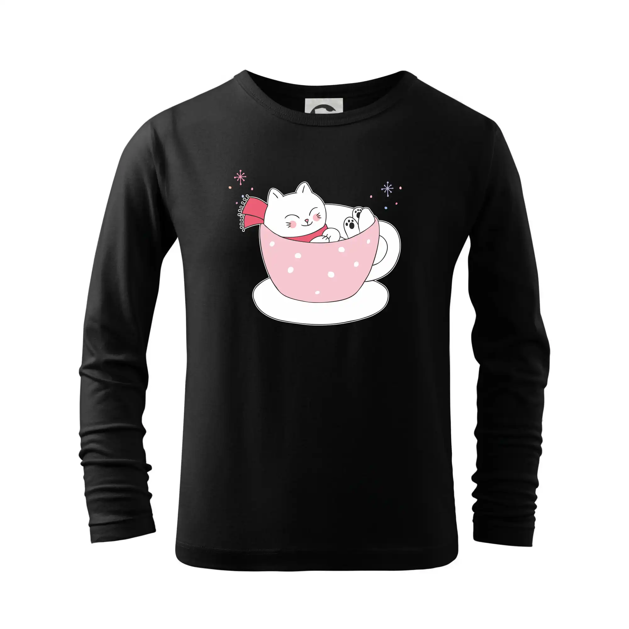 Vtipná tričká s mačkou - Vianočná mačka v hrnčeku - Tričko detské Long Sleeve