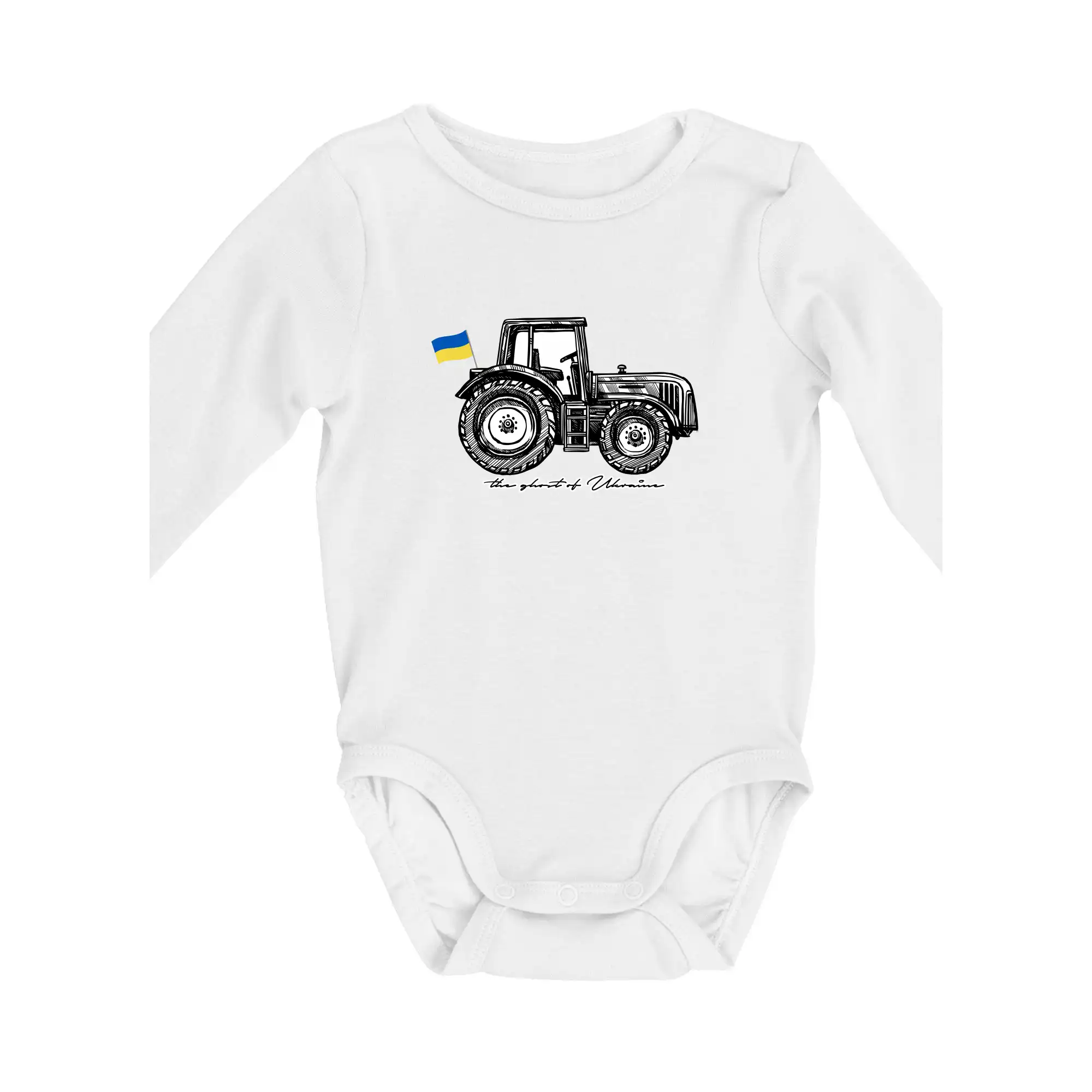 Tričká s vlajkou ukrajiny - The ghost of Ukraine - traktor - Body dojčenské s dlhým rukávom