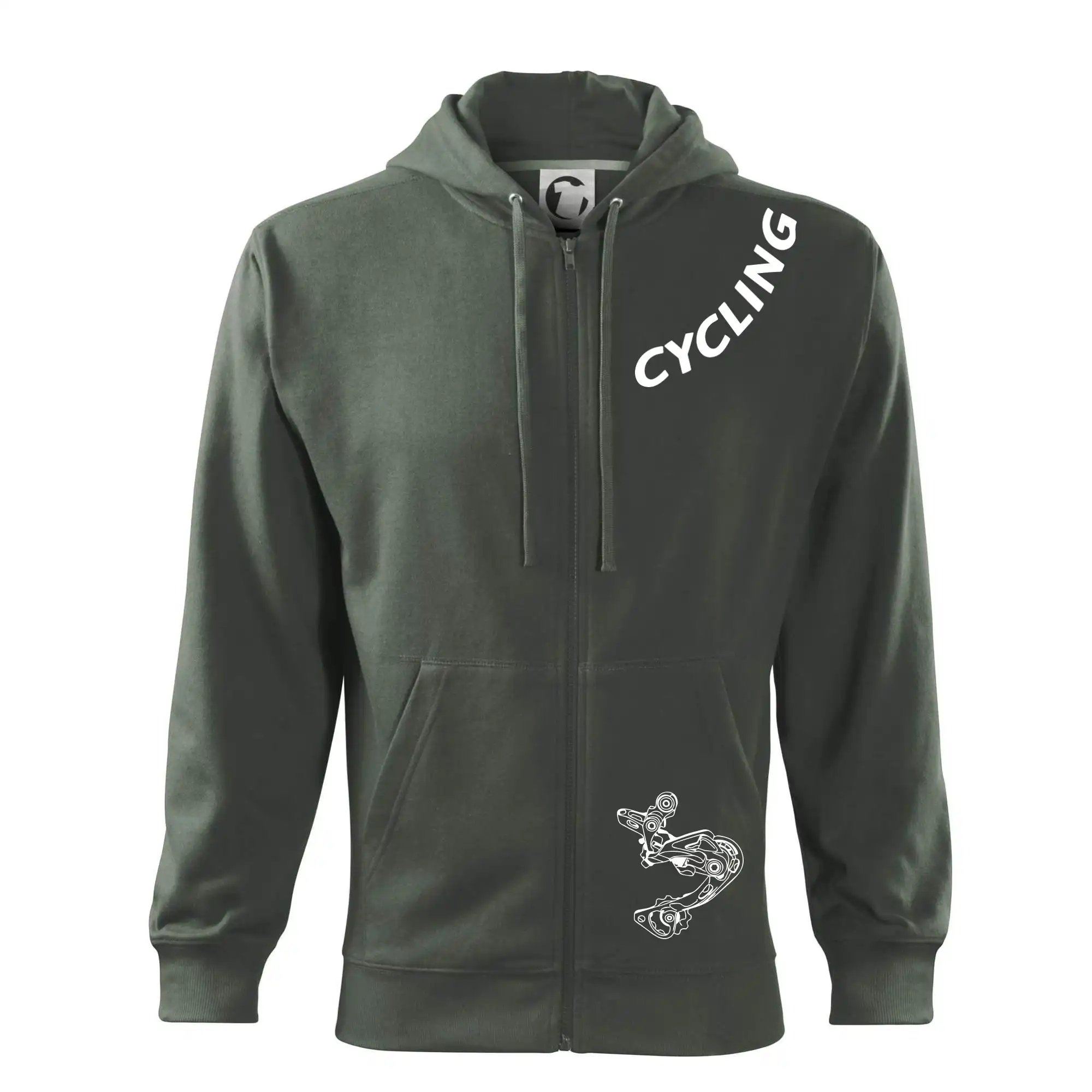 Tričko ako darček pre cyklistu - Cycling nápis šikmo - Mikina s kapucňou na zips trendy zipper