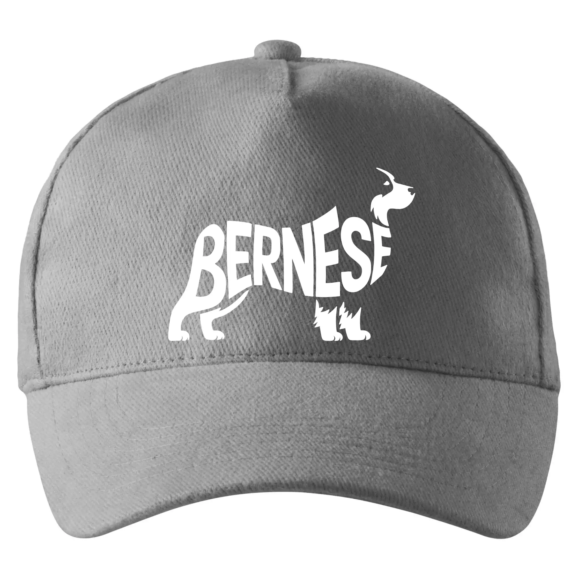 Bernský salašnícky pes na tričku - Bernese Mountain Dog nápis v tele - Šiltovka so zahnutým šiltom a mosaznou sponou