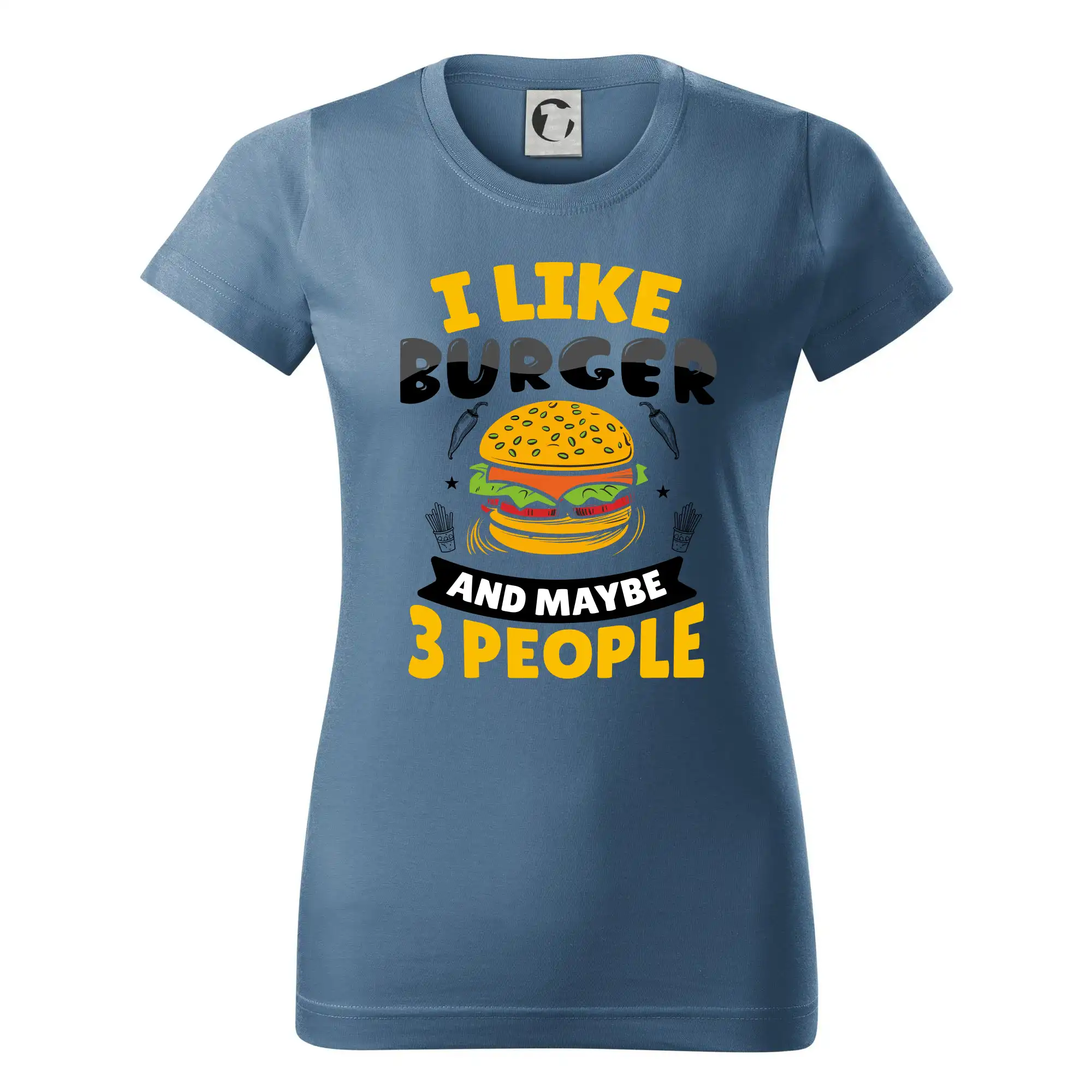 Tričká a zástery na grilovanie - I like burger and maybe 3 people - Dámske tričko basic - ľahko voľnejšie a dlhšie