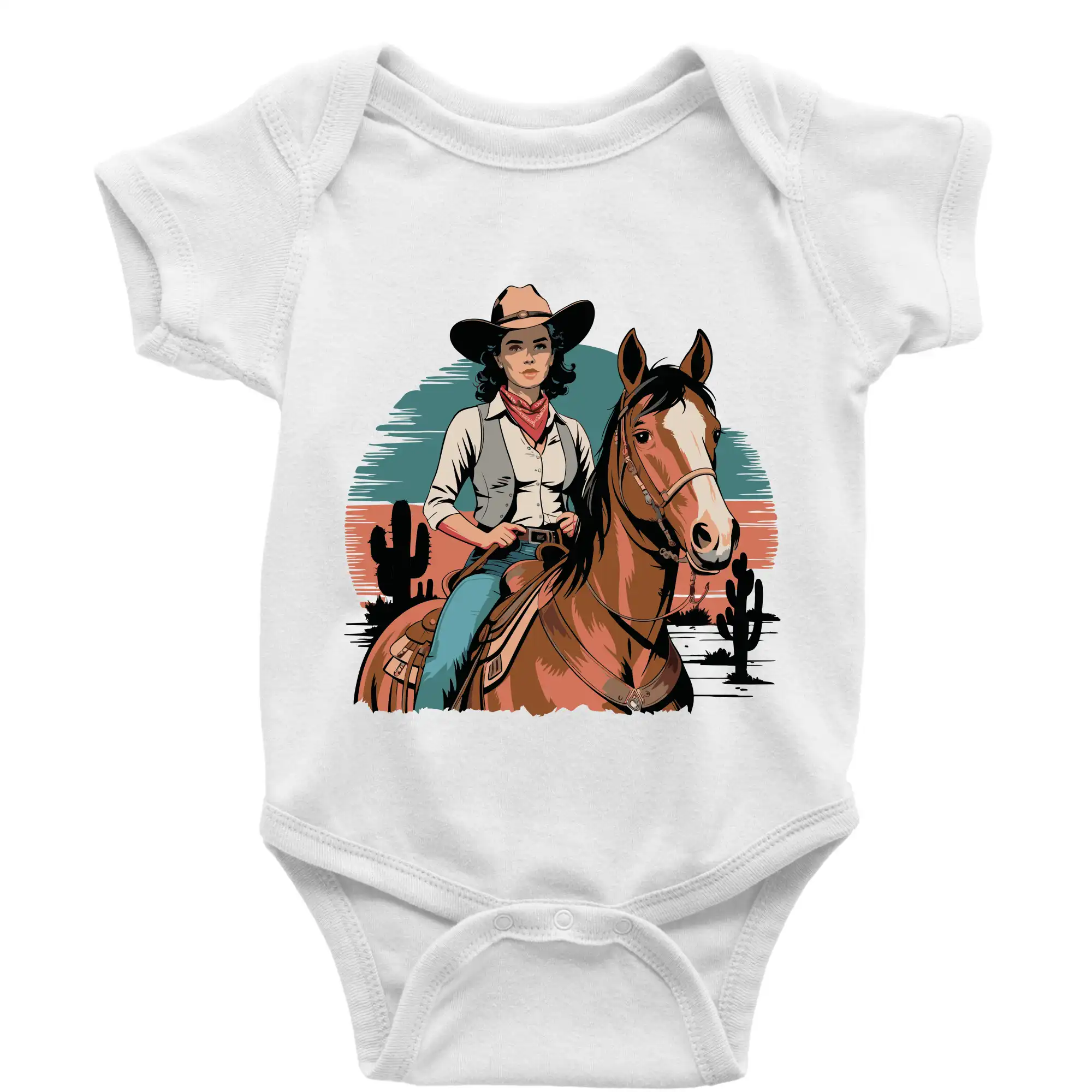 Tričká s koňmi - Cowgirl vintage na koni - Body dojčenské s krátkym rukávom