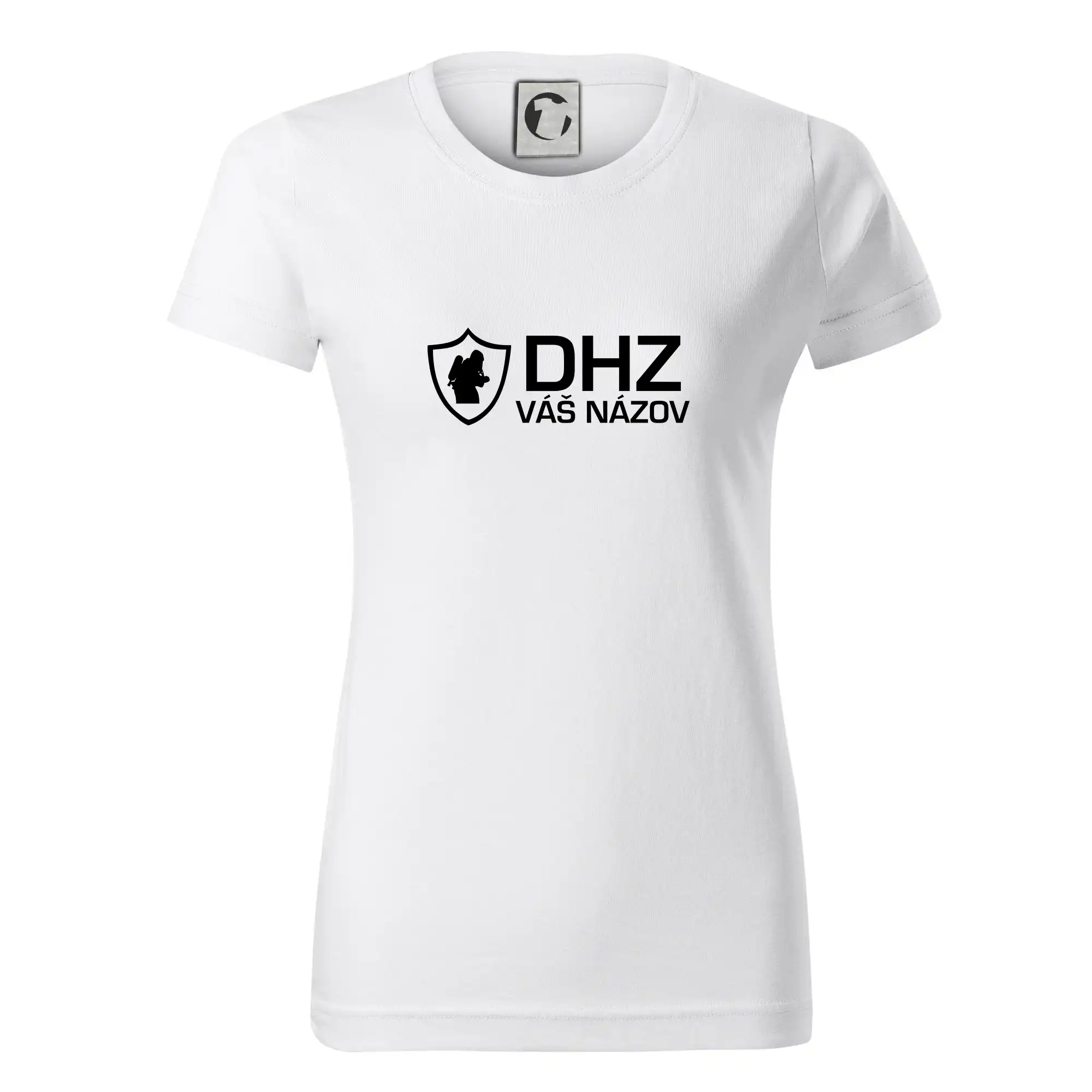 Originálne tričká pre hasičov - DHZ emblem - vlastný nápis - Dámske tričko basic - ľahko voľnejšie a dlhšie