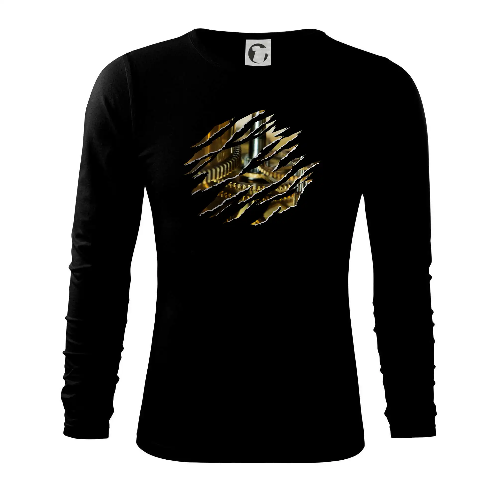 Geek Tričká - Roztrhnuté triko - hodinový strojček - Tričko s dlhým rukávom FIT-T long sleeve