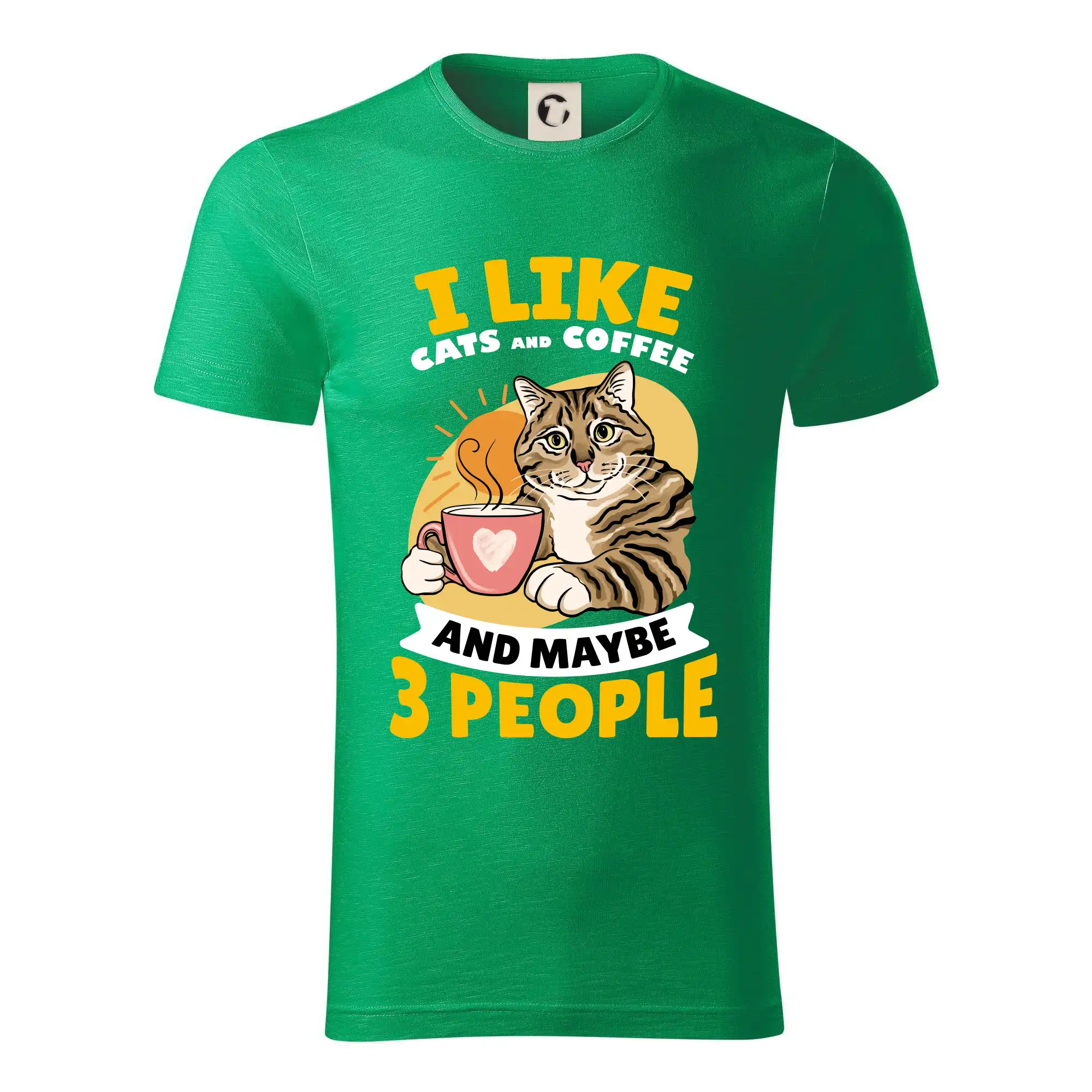 Vtipná tričká s mačkou - I like cats and coffee and maybe 3 people - Tričko z organickej bavlny