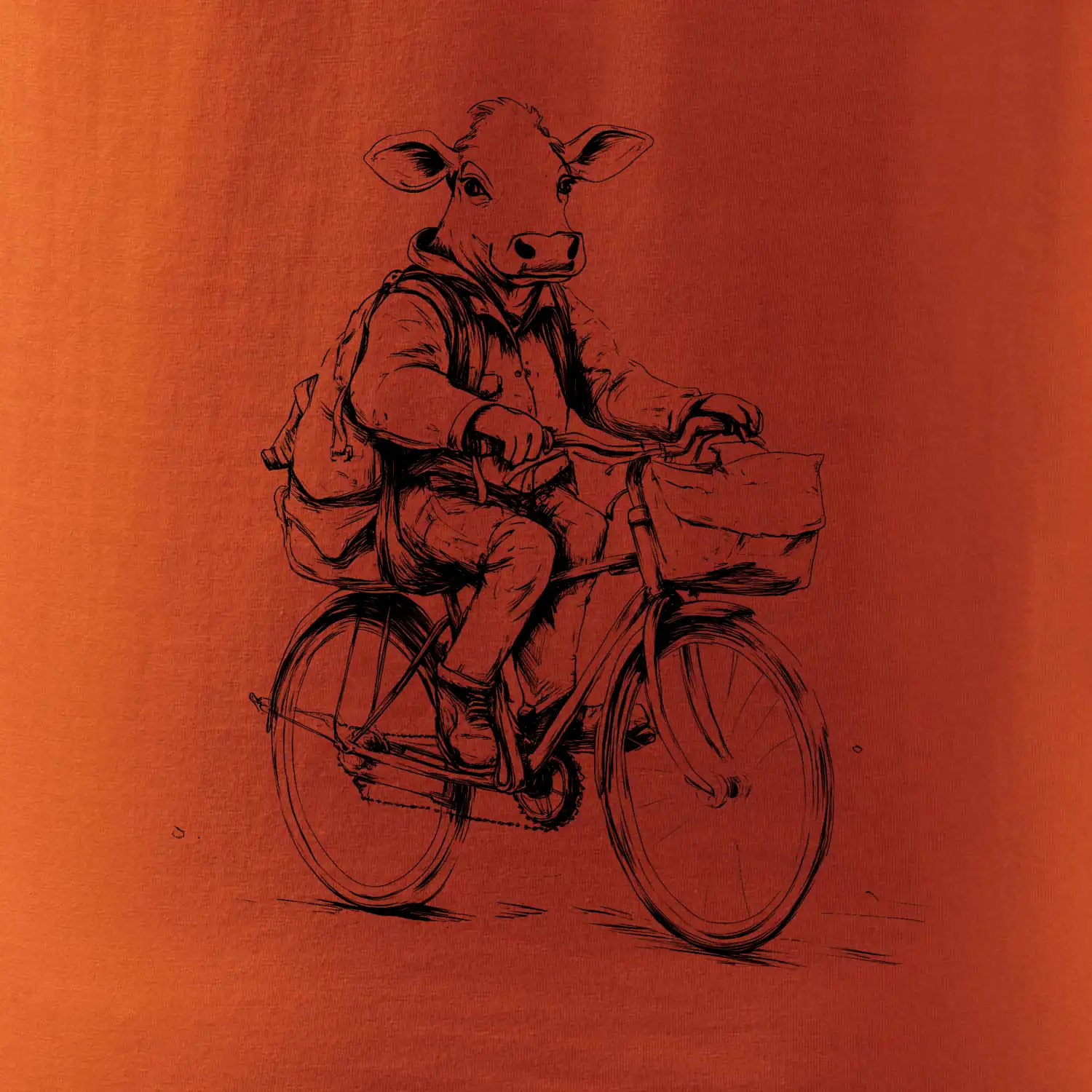 Kráva v obleku na kole