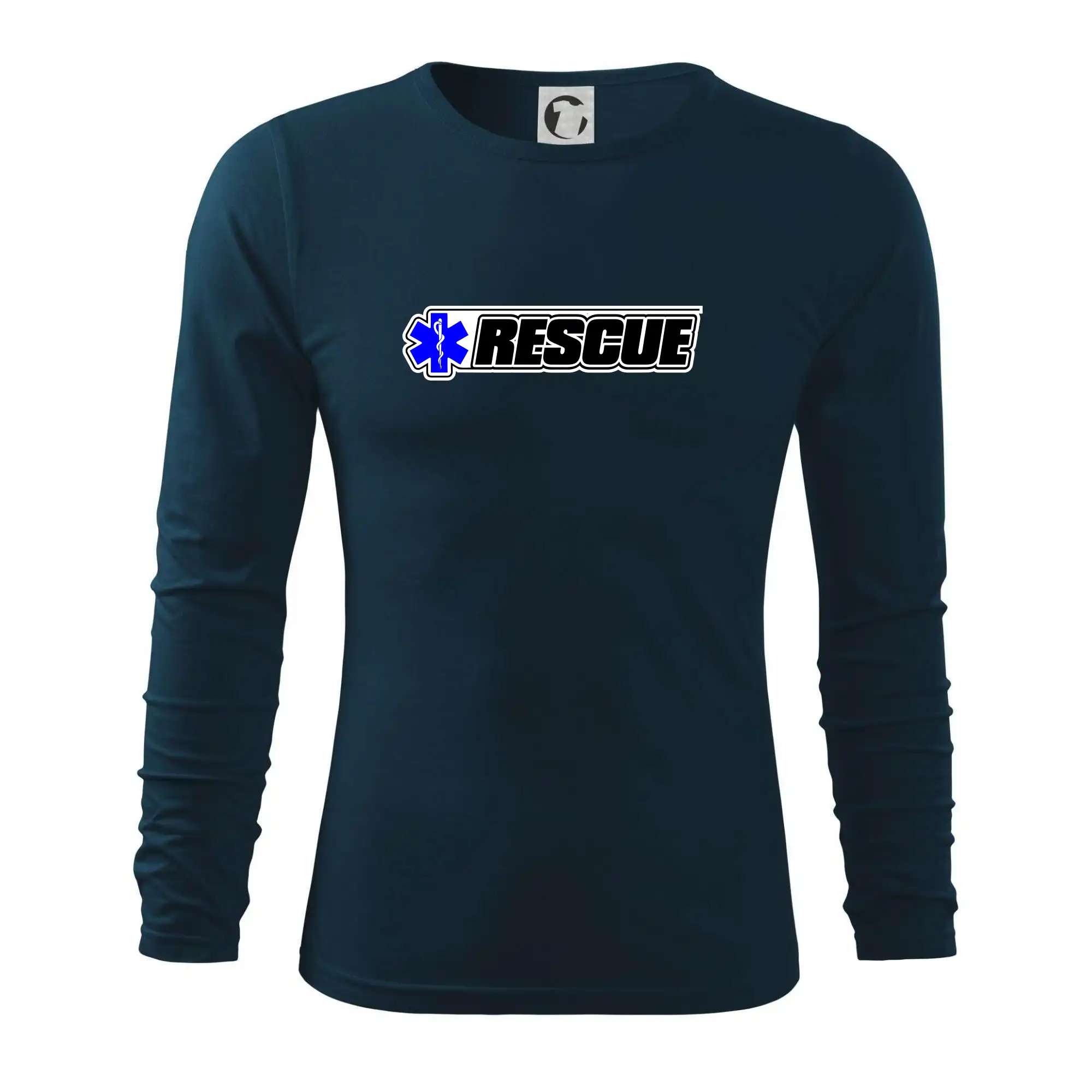 Tričká a mikiny pre záchranárov a lekárov - Kvalitné oblečenie pre zdravotníkov - Záchranár rescue kríž modrý - Tričko s dlhým rukávom FIT-T long sleeve