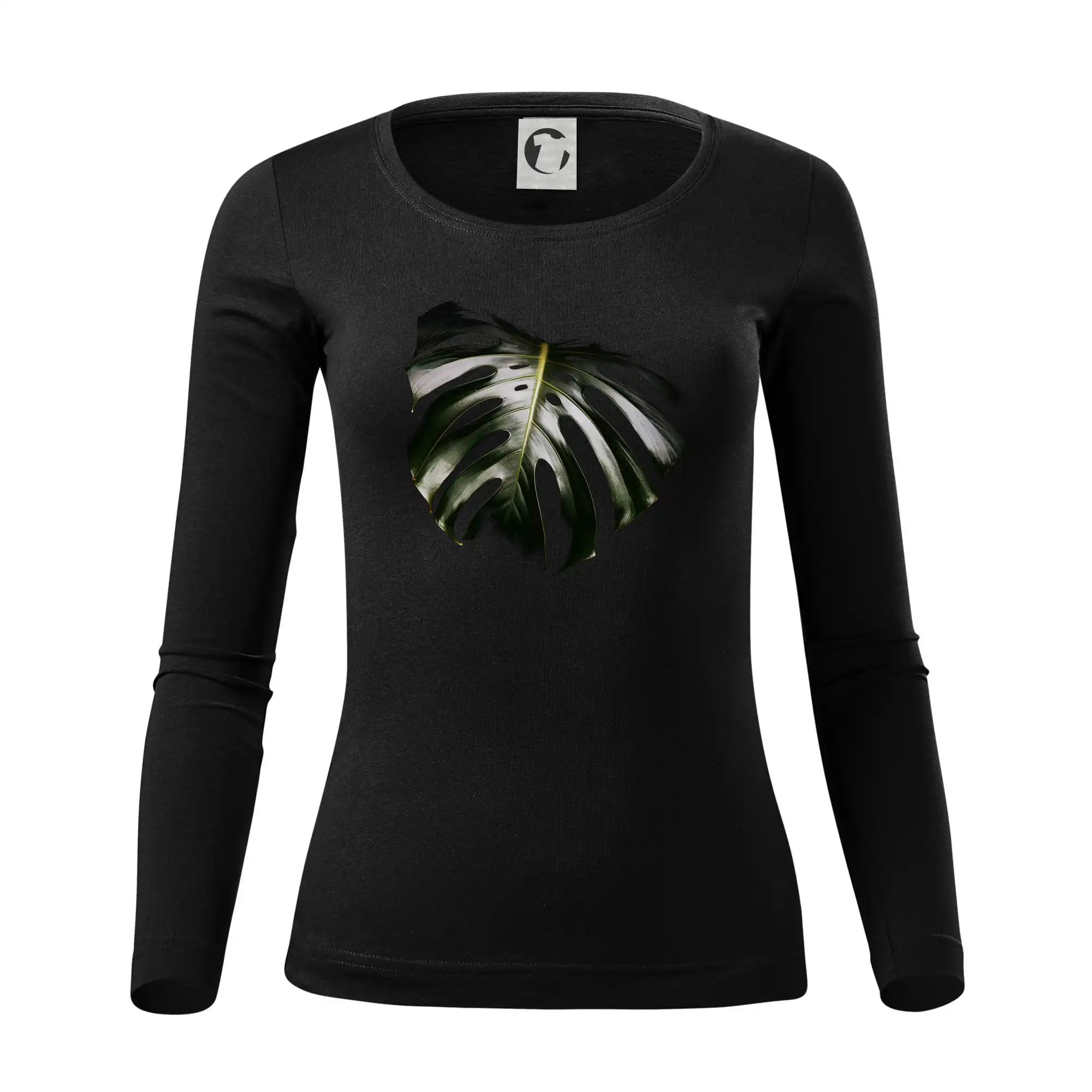 Tričká s kvetinami - List monstery v tme - Dámske tričko FIT-T LS - zužené