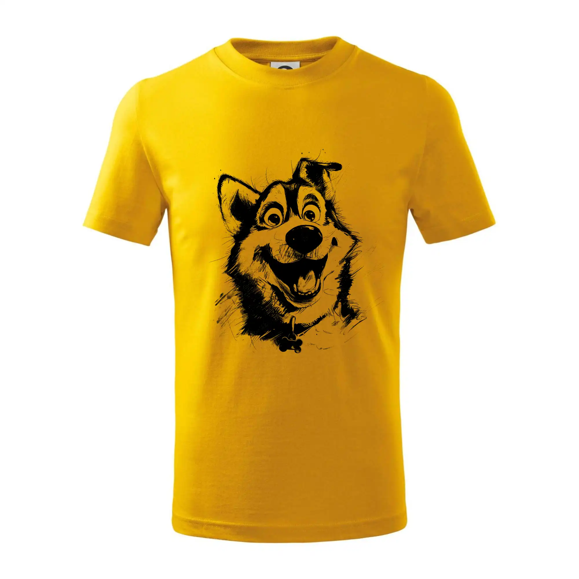 Tričká s motívom Sibírsky husky - Čiernobiela karikatúra husky - Tričko detské bavlnené