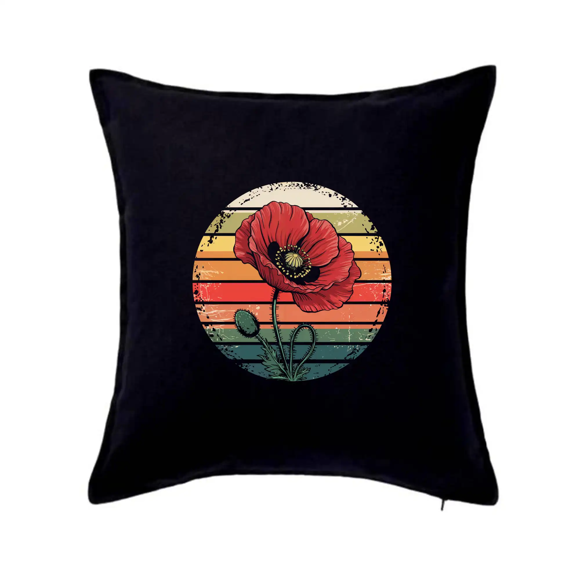 Tričká s kvetinami - Vlčí mak vintage kruh - Vankúš 50x50