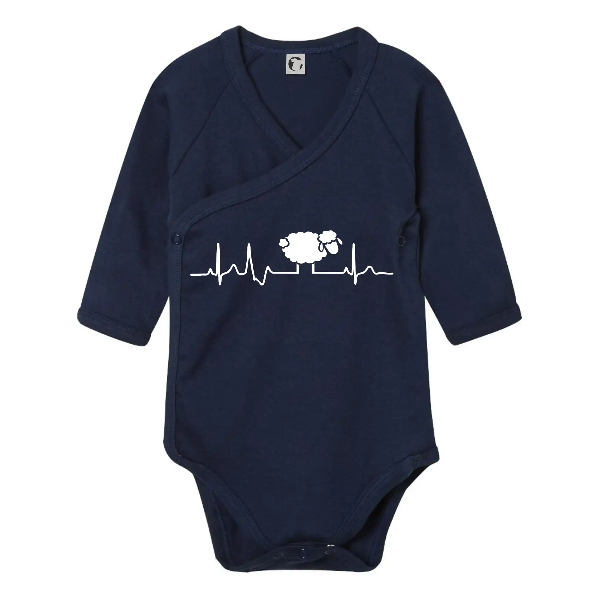 Tričká so zvieratami - EKG čierna ovečka - Body zavinovacie s dlhým rukávom