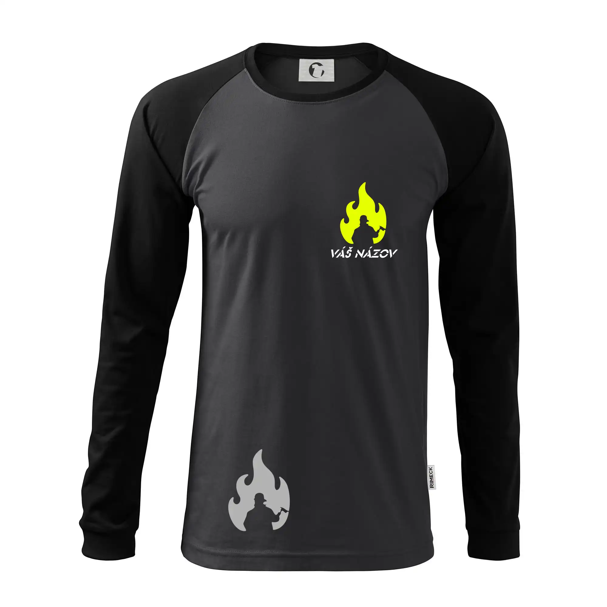 Originálne tričká pre hasičov - Hasiči - oheň - Váš názov - Prsník + chrbát - Pánske tričko s dlhým rukávom LS130