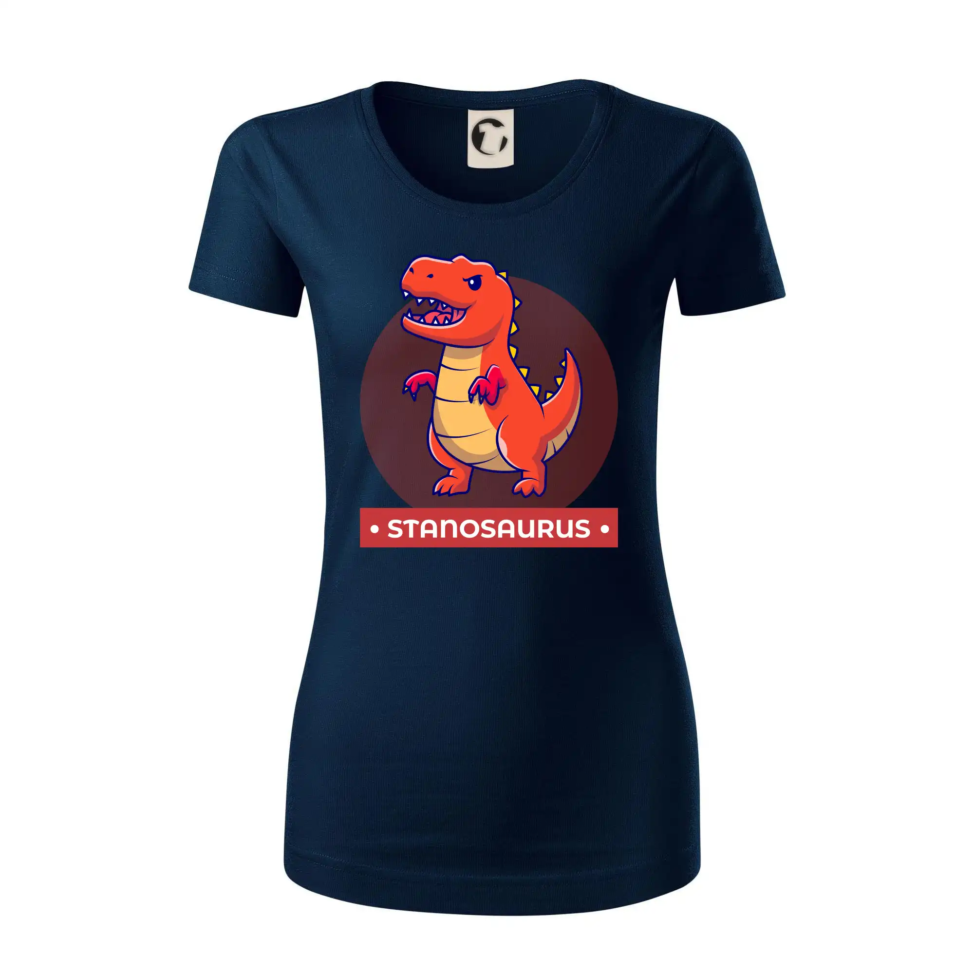 Detské tričká, mikiny a body s originálnymi potlačami | Veselé motívy pre chlapcov aj dievčatá - Dinosaurie mená - oranžový dinosaurus - Dámske tričko z organickej bavlny Origin (GOTS)