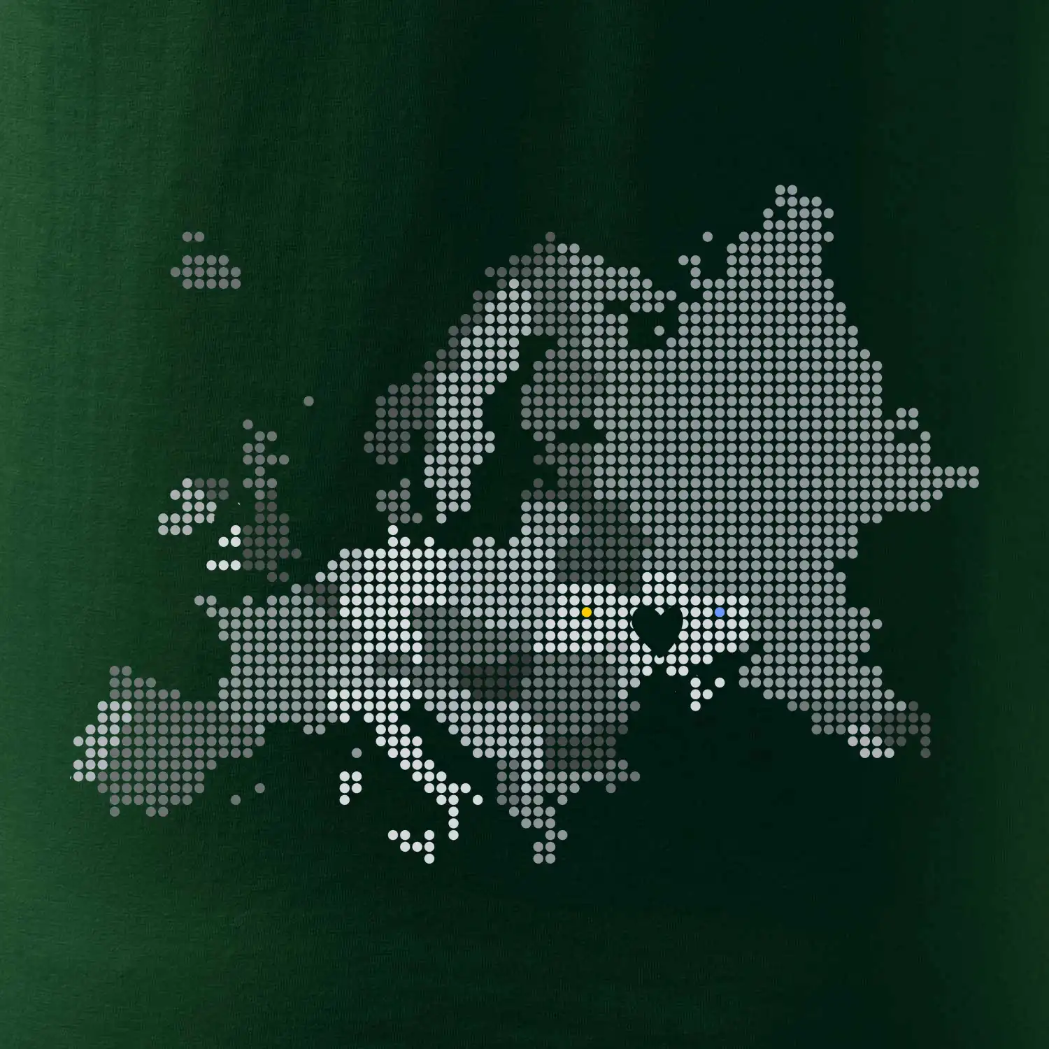 Mapa Evropy - srdce v Ukrajině