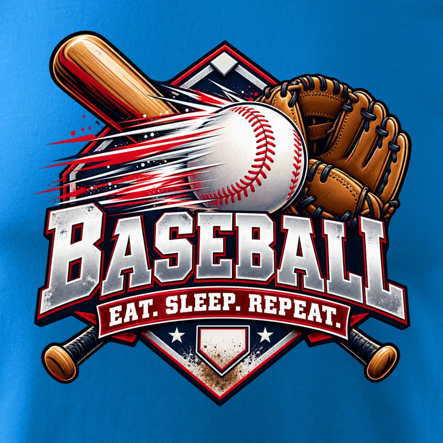 Baseballová pálka s rukavicí eat sleep repeat
