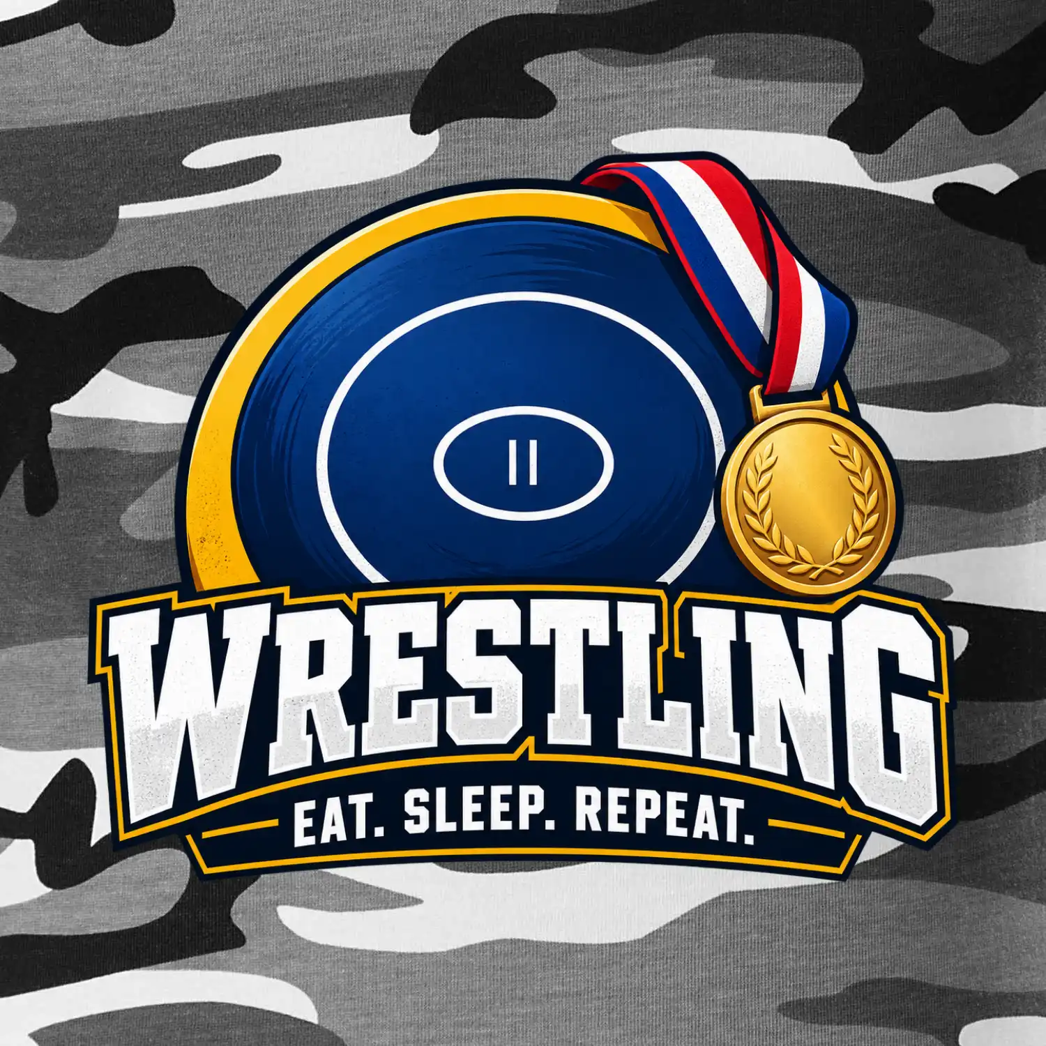 Zápasnická žíněnka se zlatou medailí eat sleep wrestling  repeat