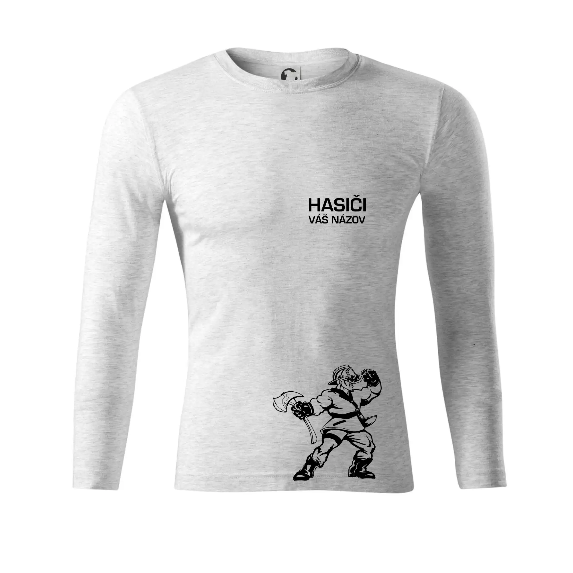 Originálne tričká pre hasičov - Hasič postava - vlastný názov - Tričko Progress s dlhým rukávom