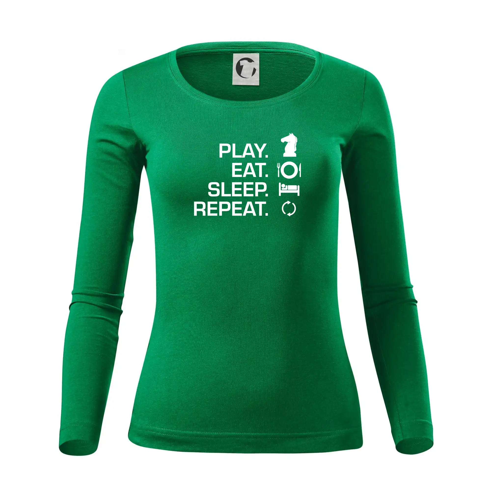 Tričká a mikiny so spoločenskými hrami  - Eat sleep play - šach - Dámske tričko FIT-T LS - zužené