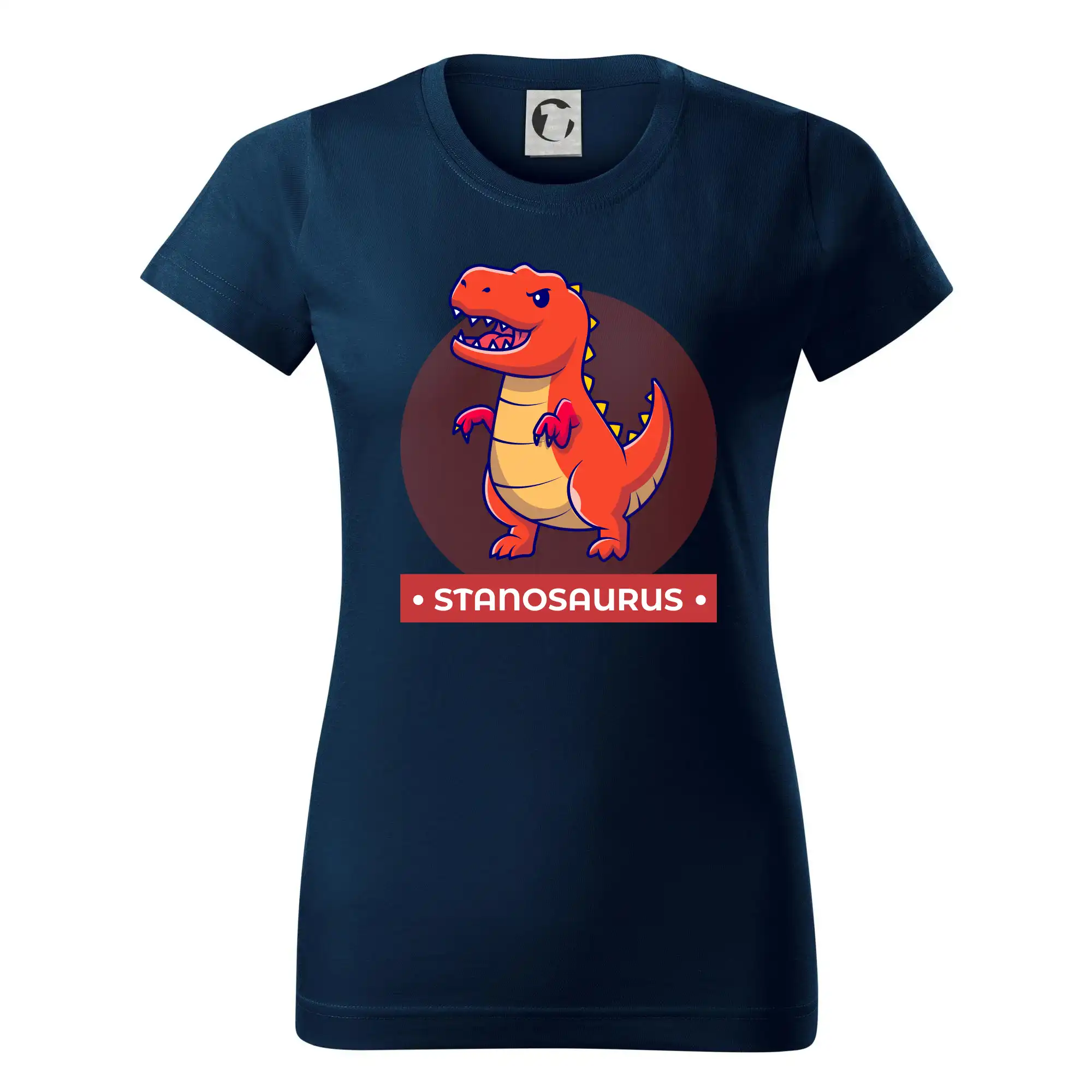 Detské tričká, mikiny a body s originálnymi potlačami | Veselé motívy pre chlapcov aj dievčatá - Dinosaurie mená - oranžový dinosaurus - Dámske tričko basic - ľahko voľnejšie a dlhšie