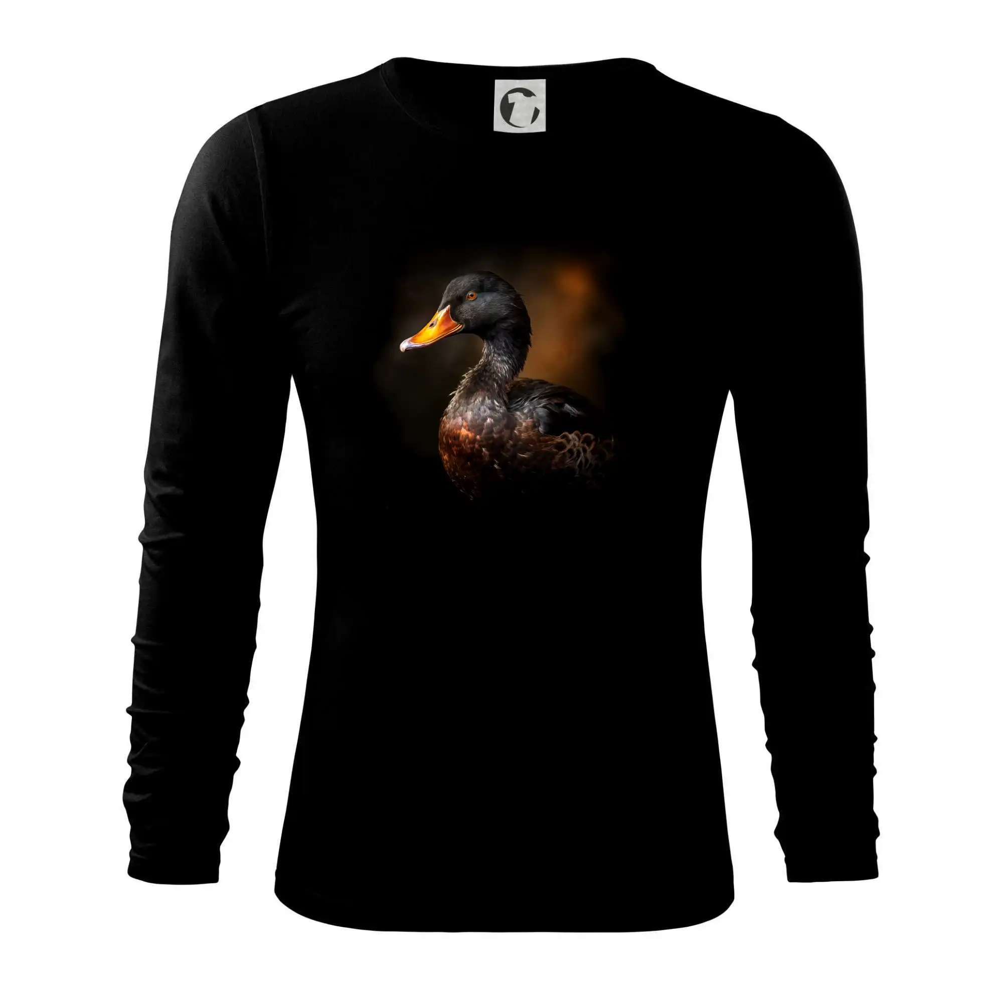 Tričká so zvieratami - Kačica z boku čierna fotka - Tričko s dlhým rukávom FIT-T long sleeve