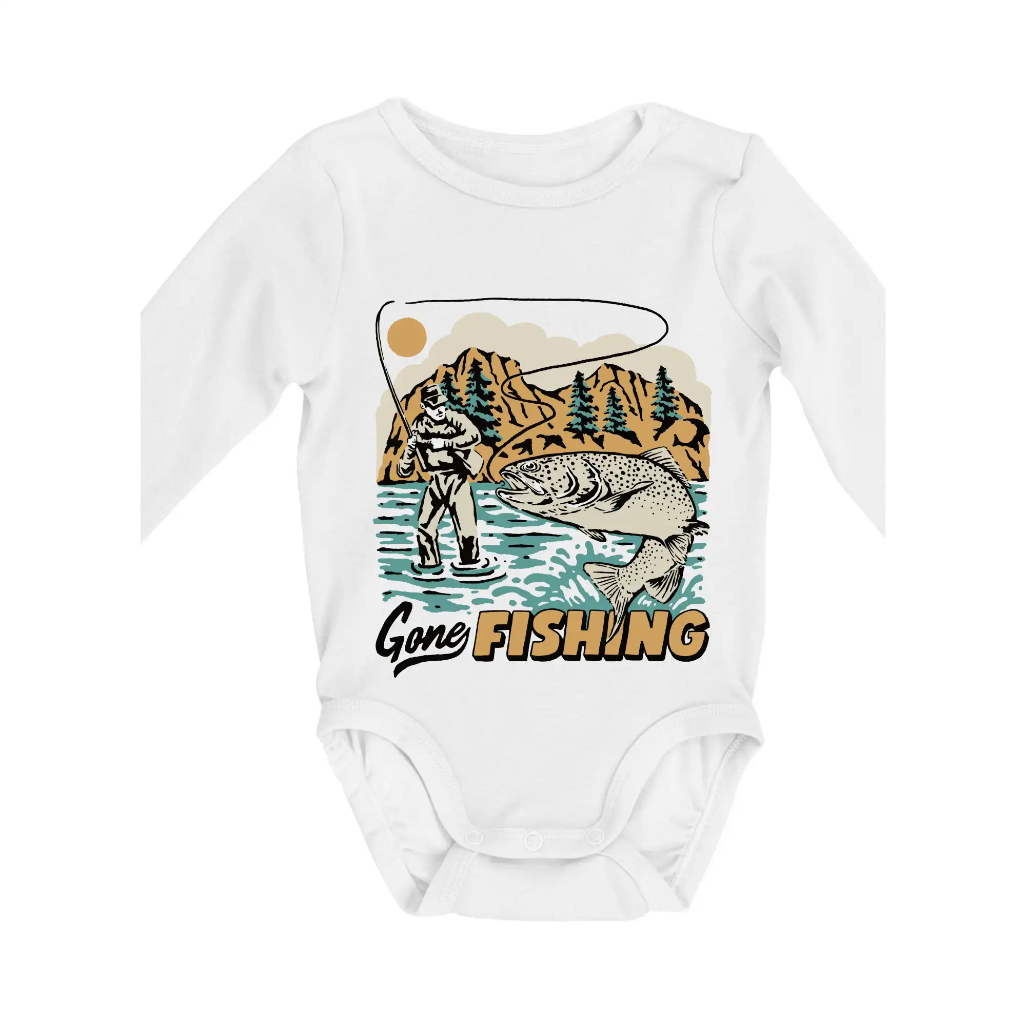 Tričká pre rybárov s potlačou - Gone Fishing - Body dojčenské s dlhým rukávom