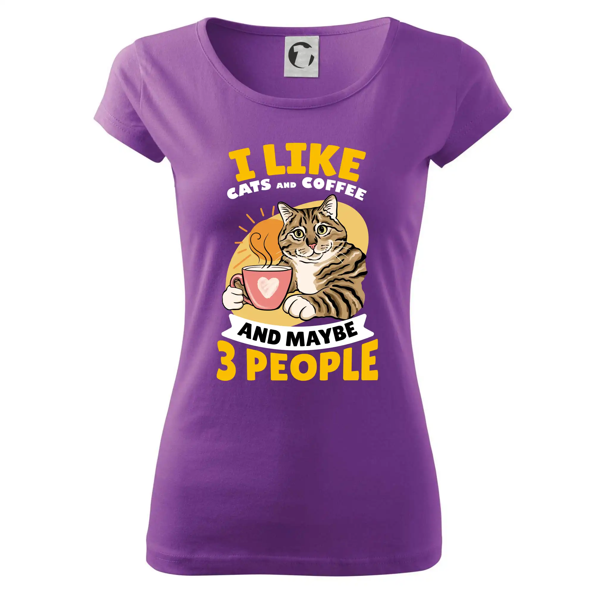 Vtipná tričká s mačkou - I like cats and coffee and maybe 3 people - Dámske tričko Pure
