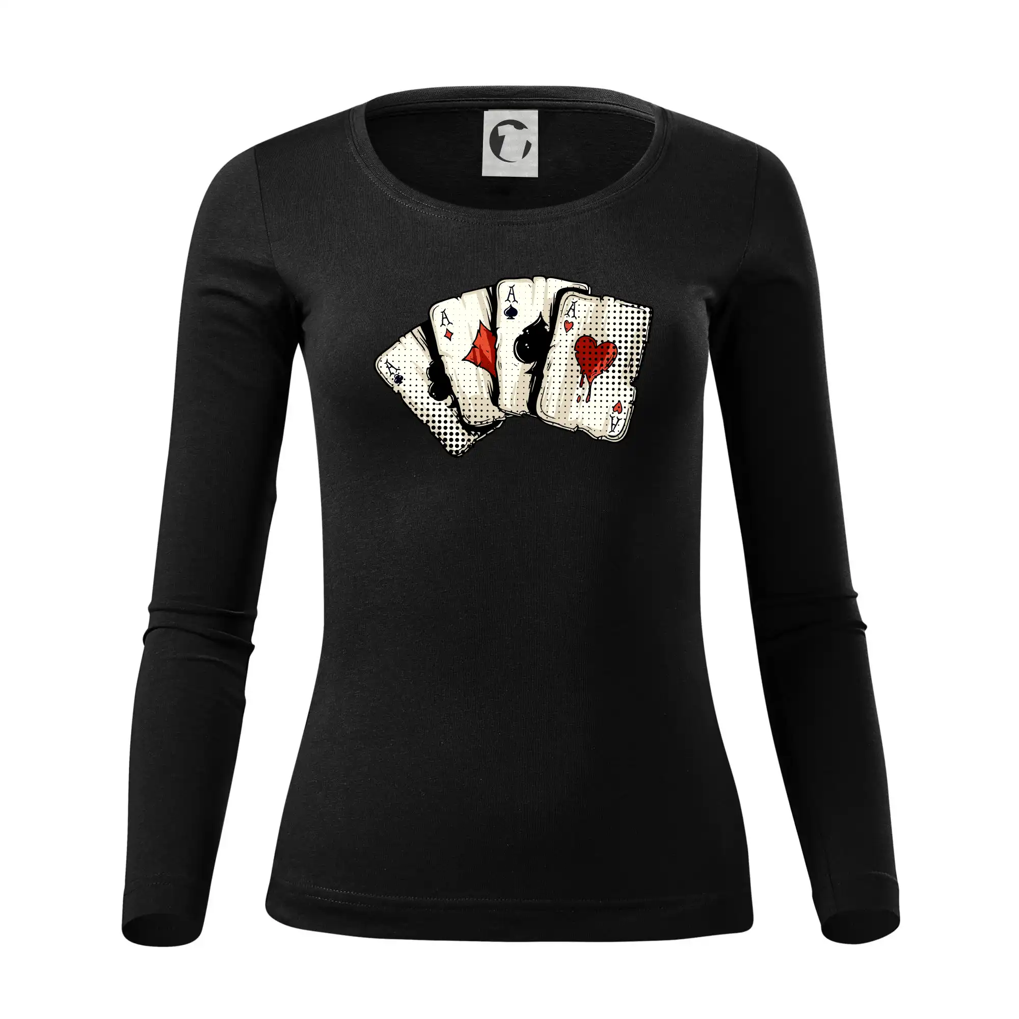 Poker tričká - Poker - karty kreslené - Dámske tričko FIT-T LS - zužené