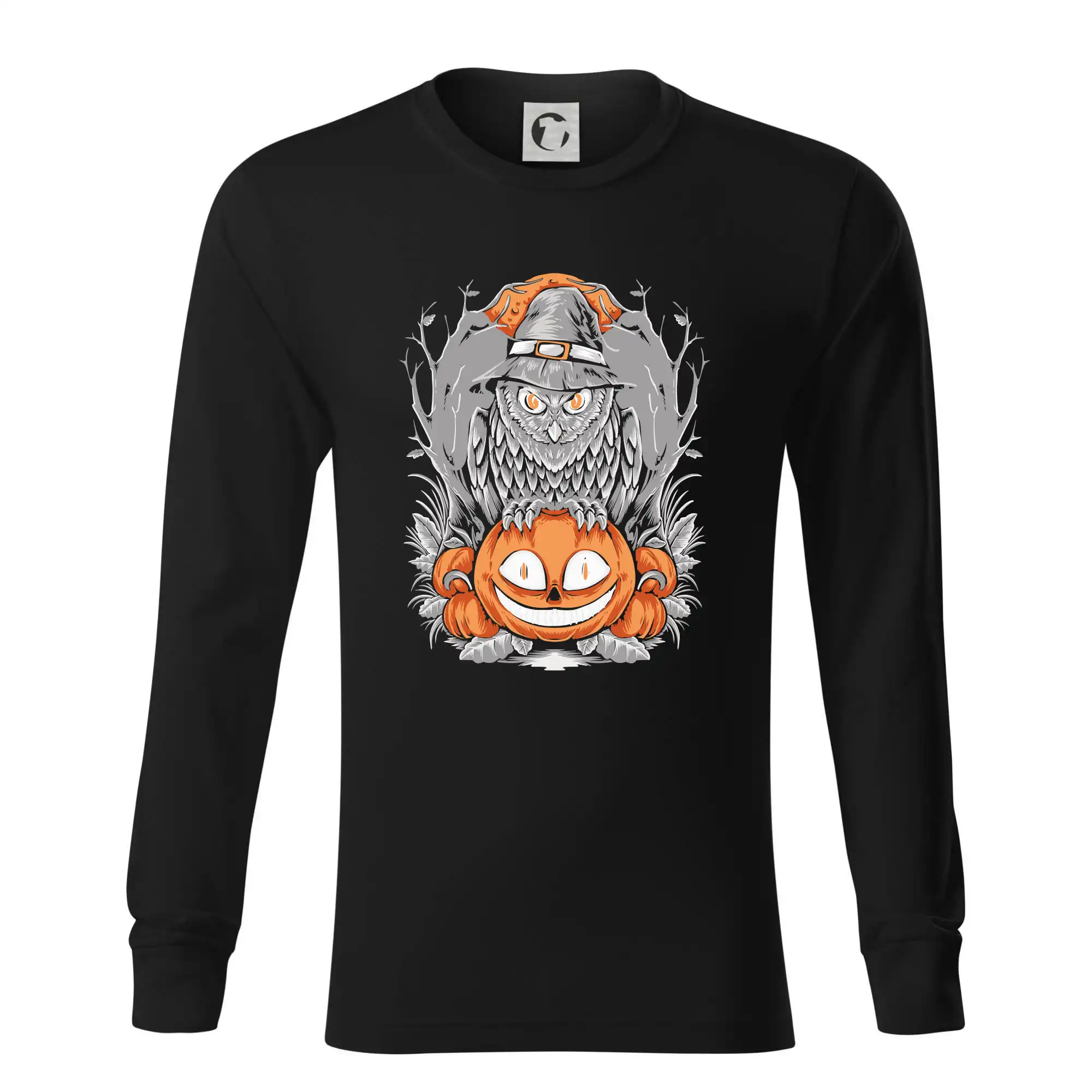 Grafické tričká - Tekvica a sova - Tričko s dlhým rukávom LS R05
