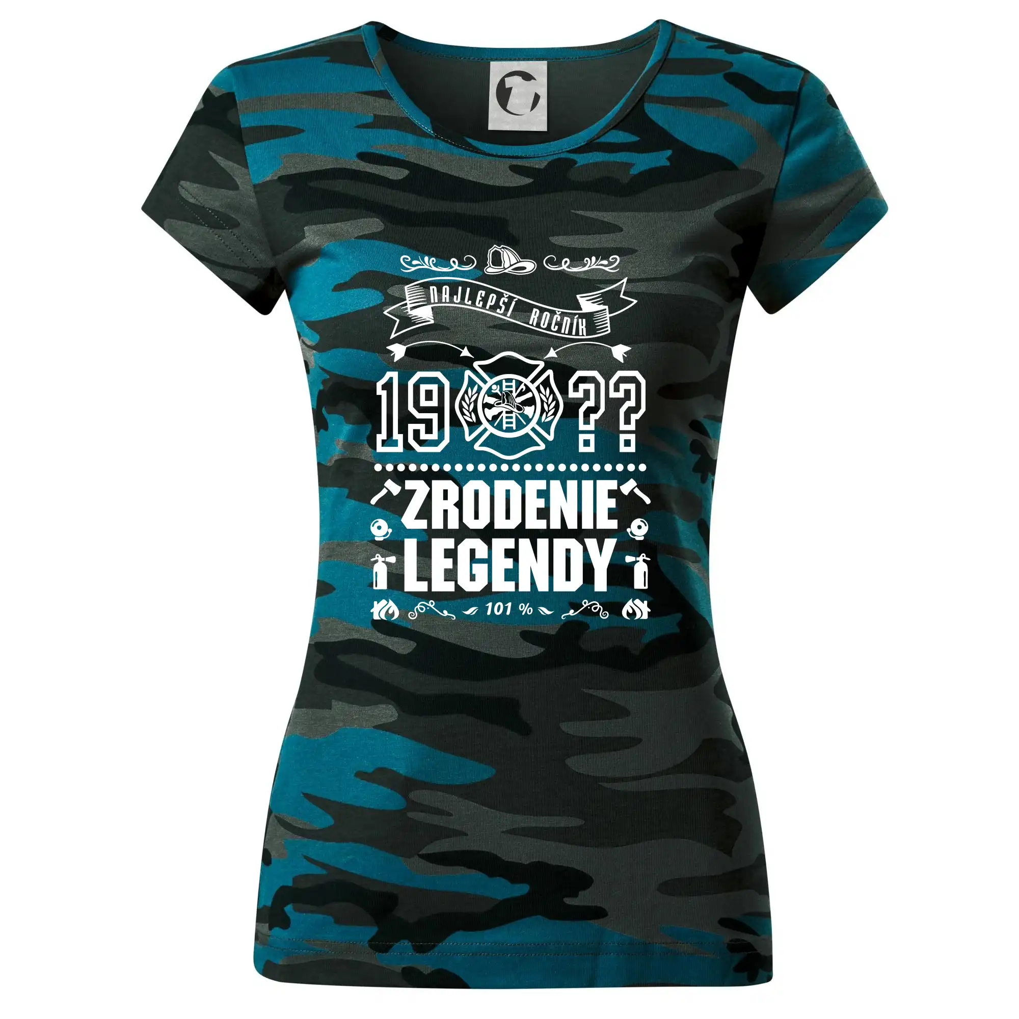 Trička Zrodenie legendy - Zrodenie legendy - pre hasičov - Dámske maskáčové tričko