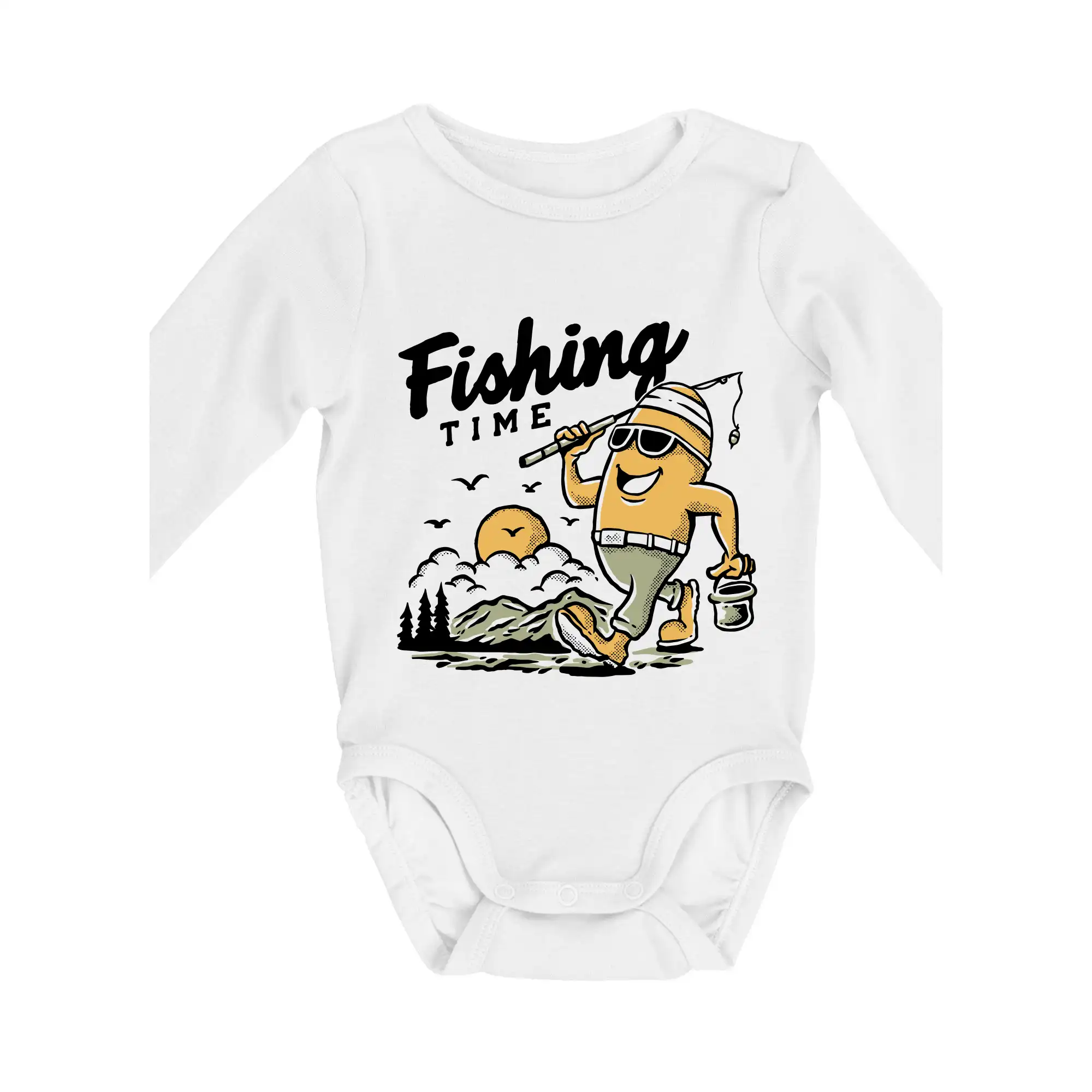 Tričká pre rybárov s potlačou - Fishing Time na výlete - Body dojčenské s dlhým rukávom