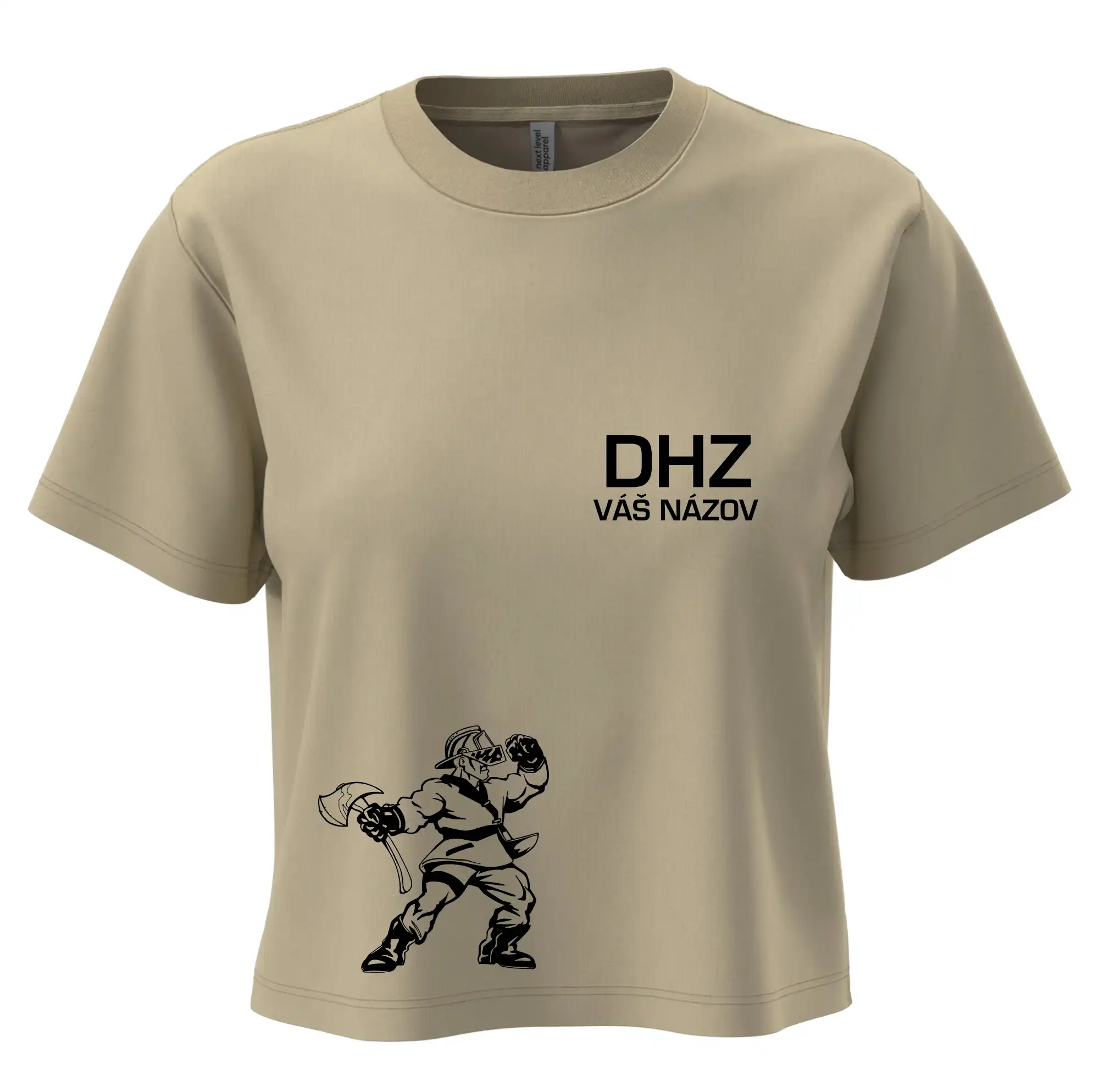 Originálne tričká pre hasičov - DHZ postava - vlastný názov - Boxy cropped tričko OVERSIZE