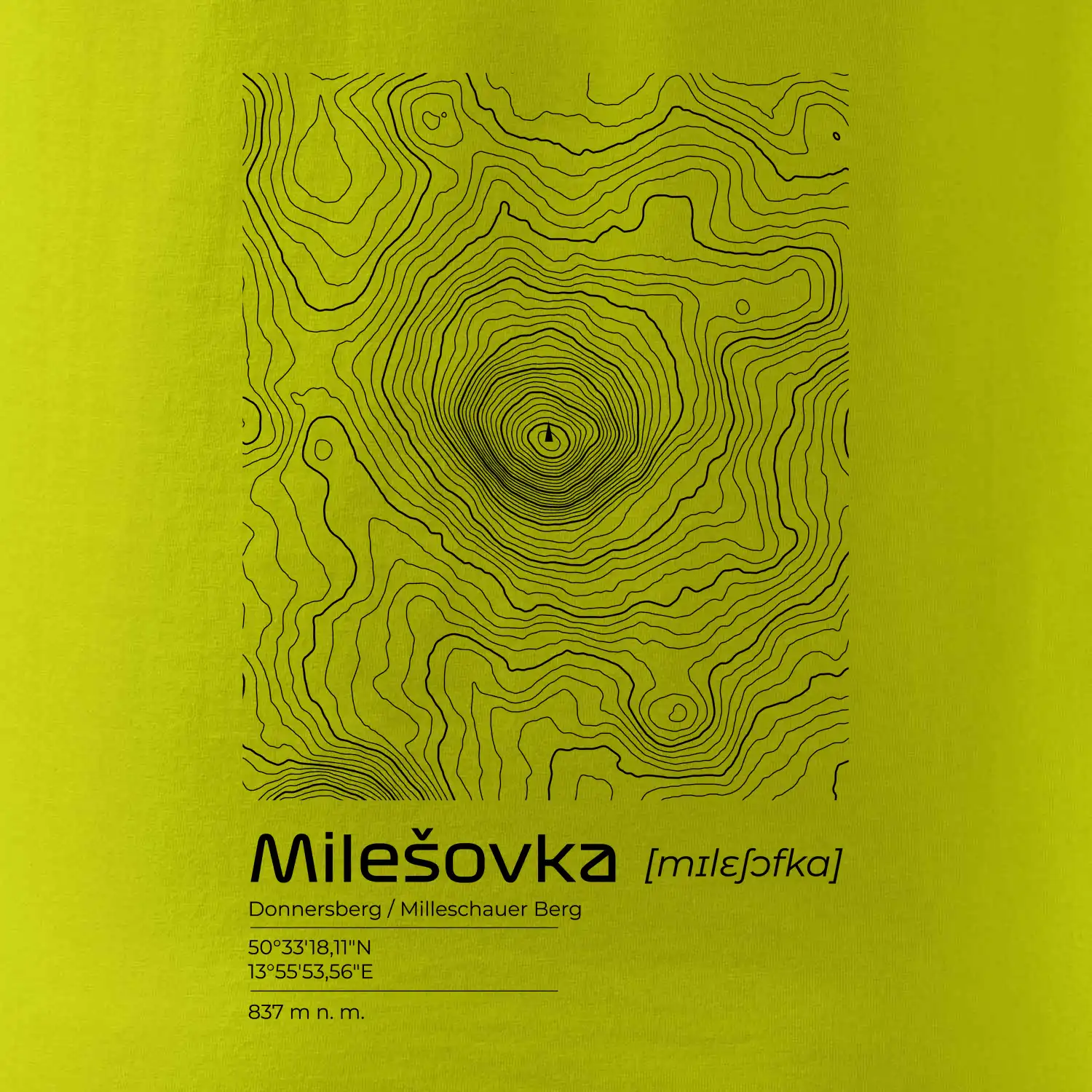 Milešovka - vrstevnice v obdélníku