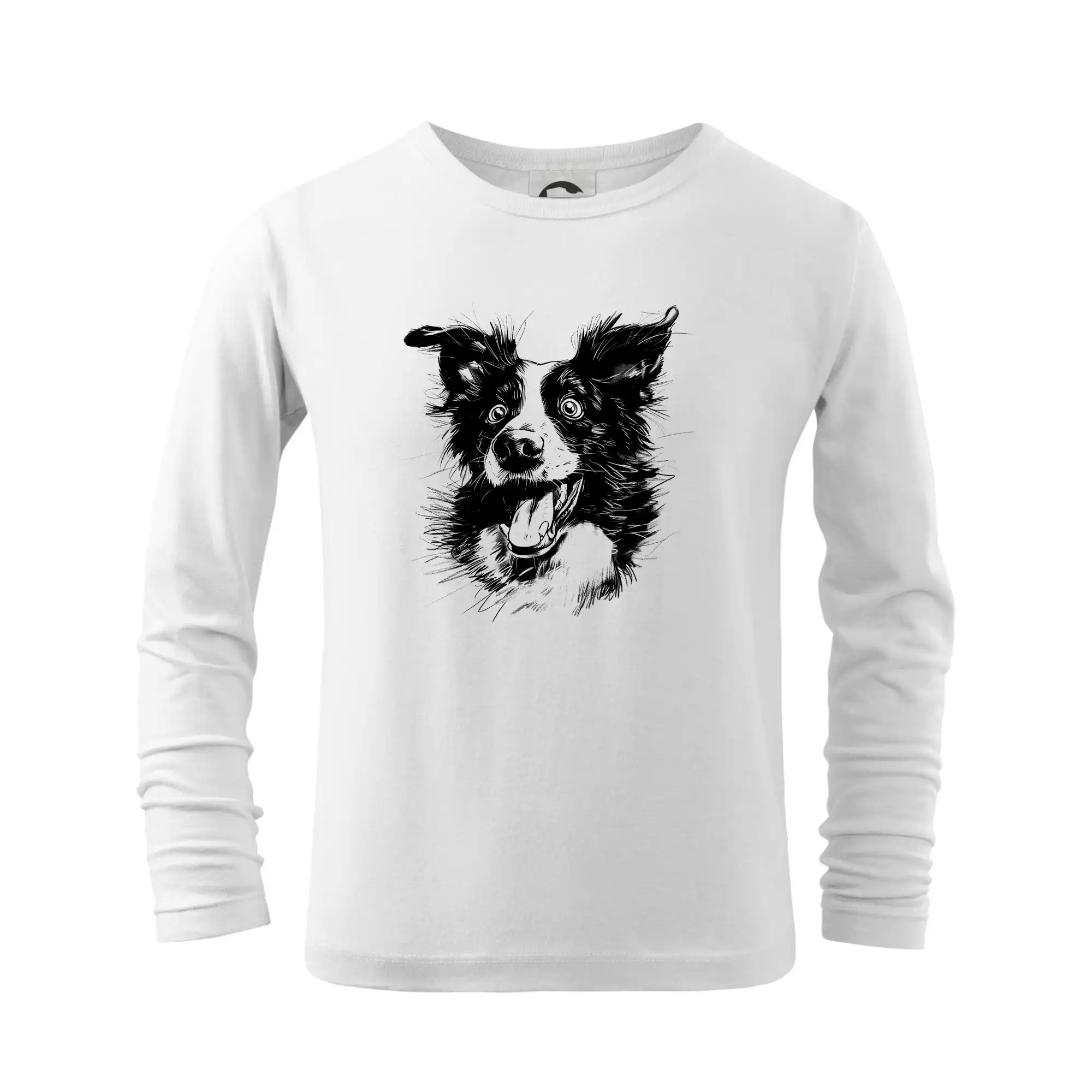 Border kólia na tričku - Čiernobiela karikatúra Border kólia - Tričko detské Long Sleeve