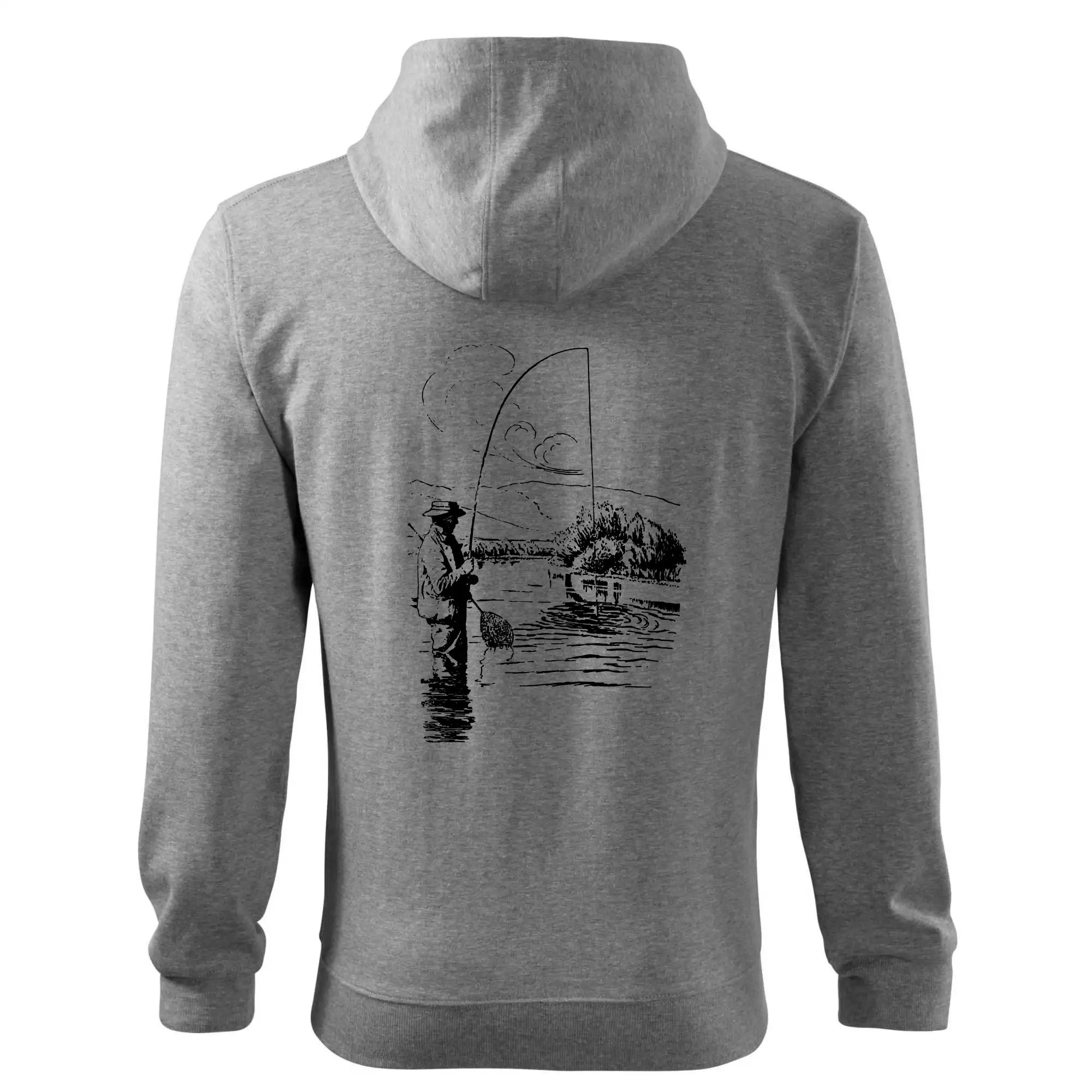 Kreslený rybář s podběrákem