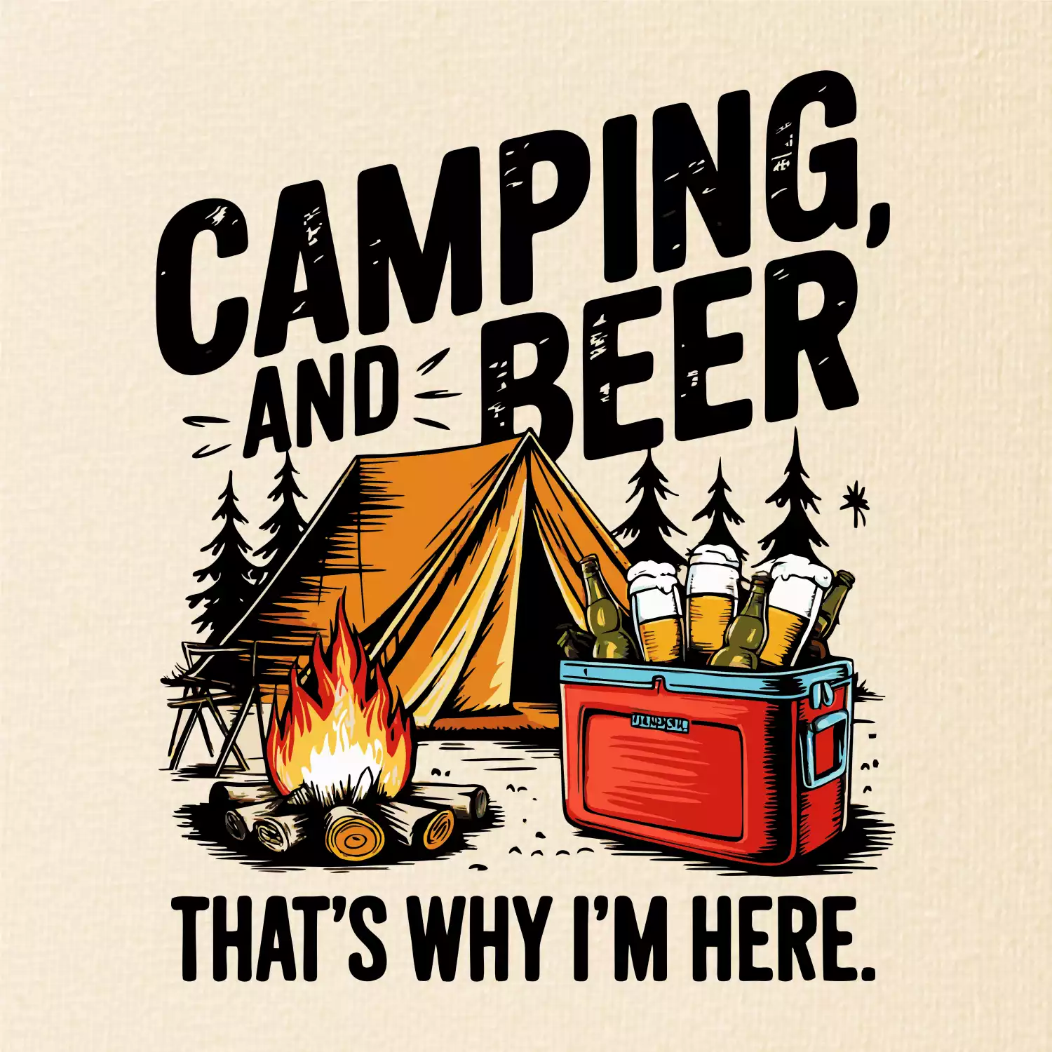 Černý nápis nápis Camping and beer